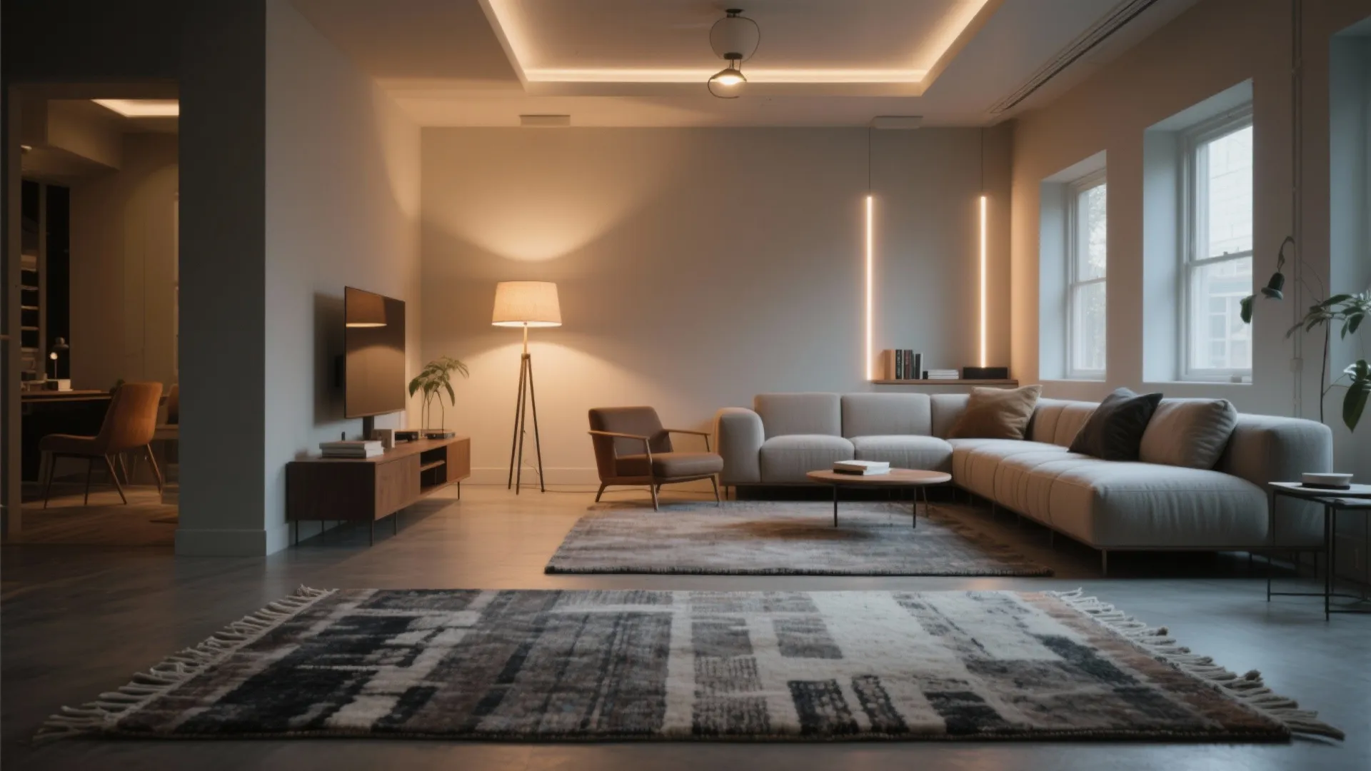 2. Zone with rugs and layered lighting