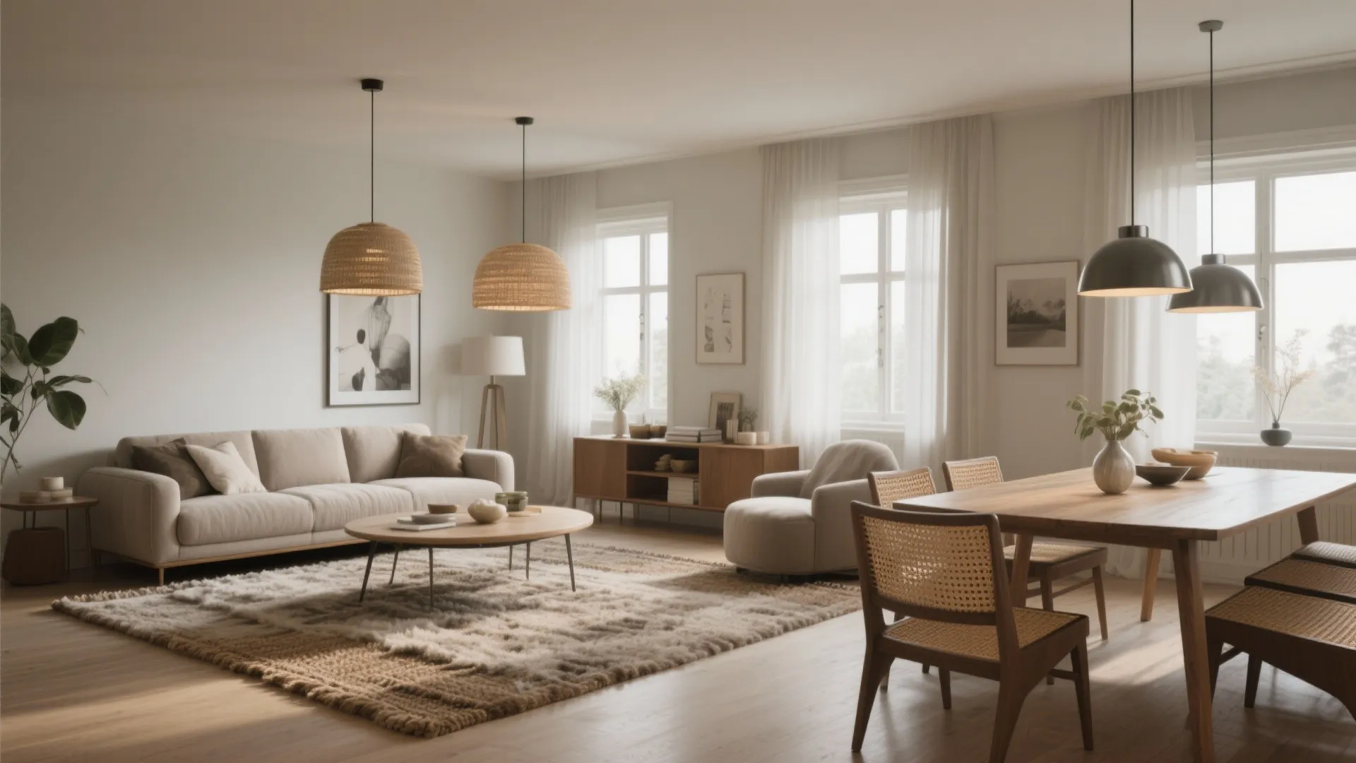 1. Define zones with rugs and lighting