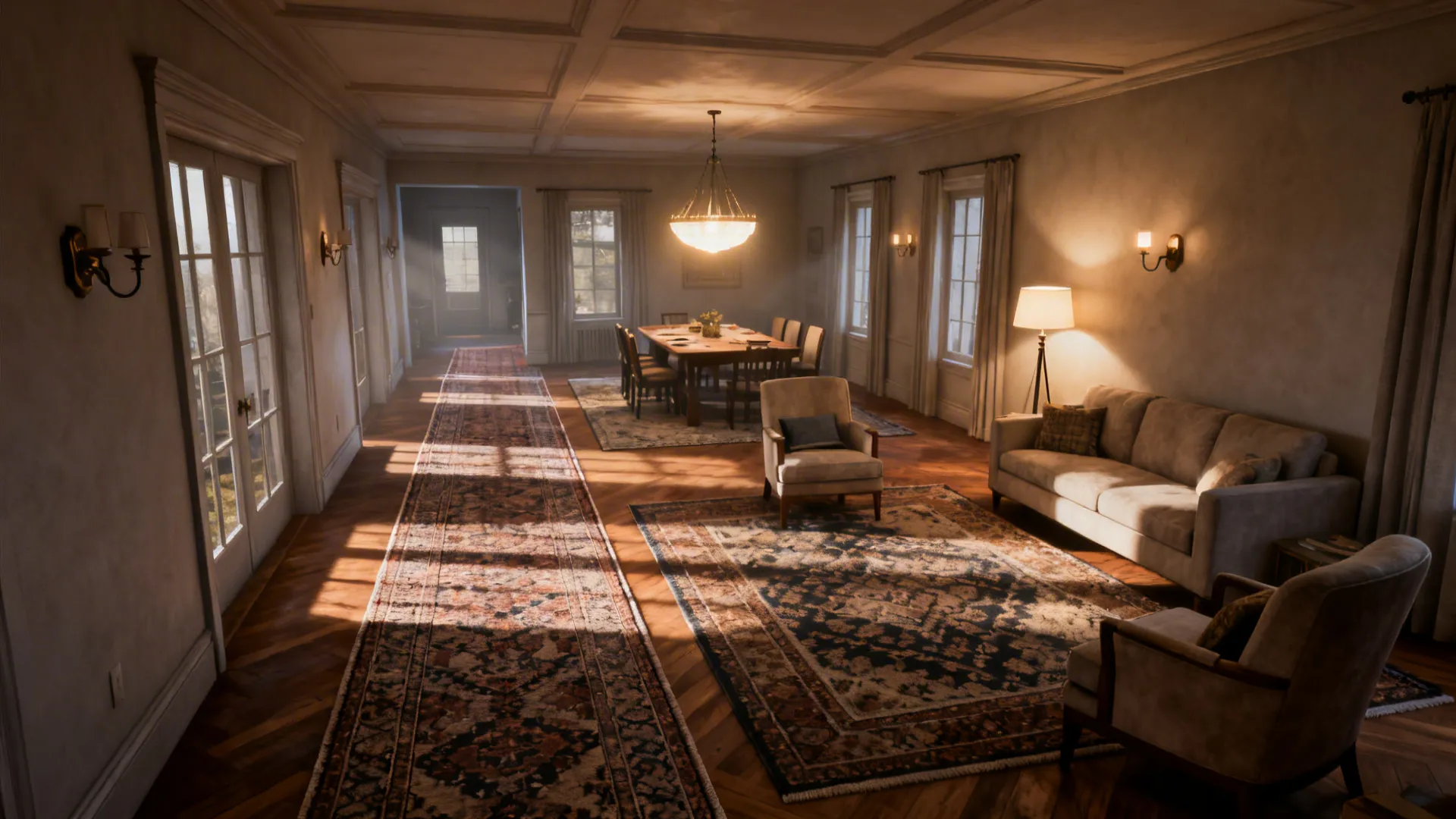 2. Use rugs and lighting to anchor spaces