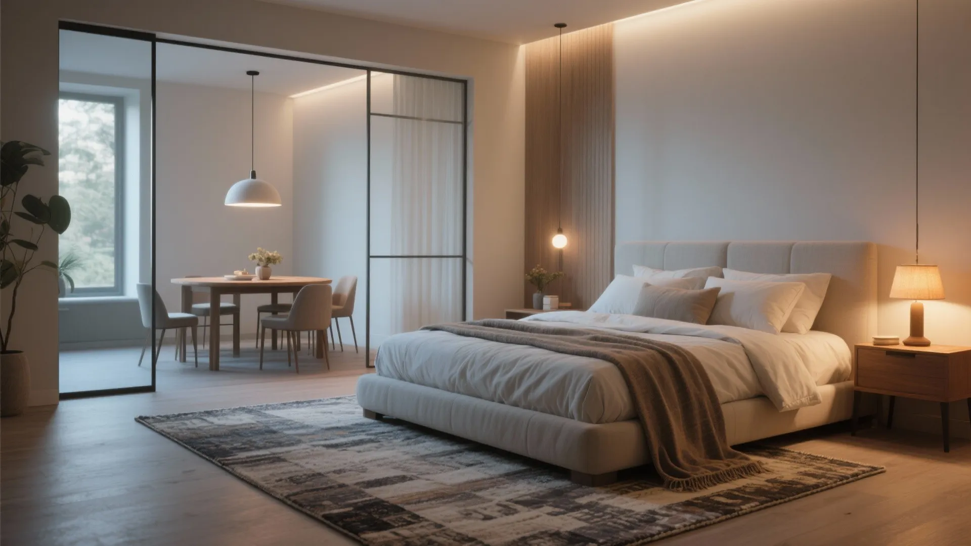 5. Define areas with rugs and lighting