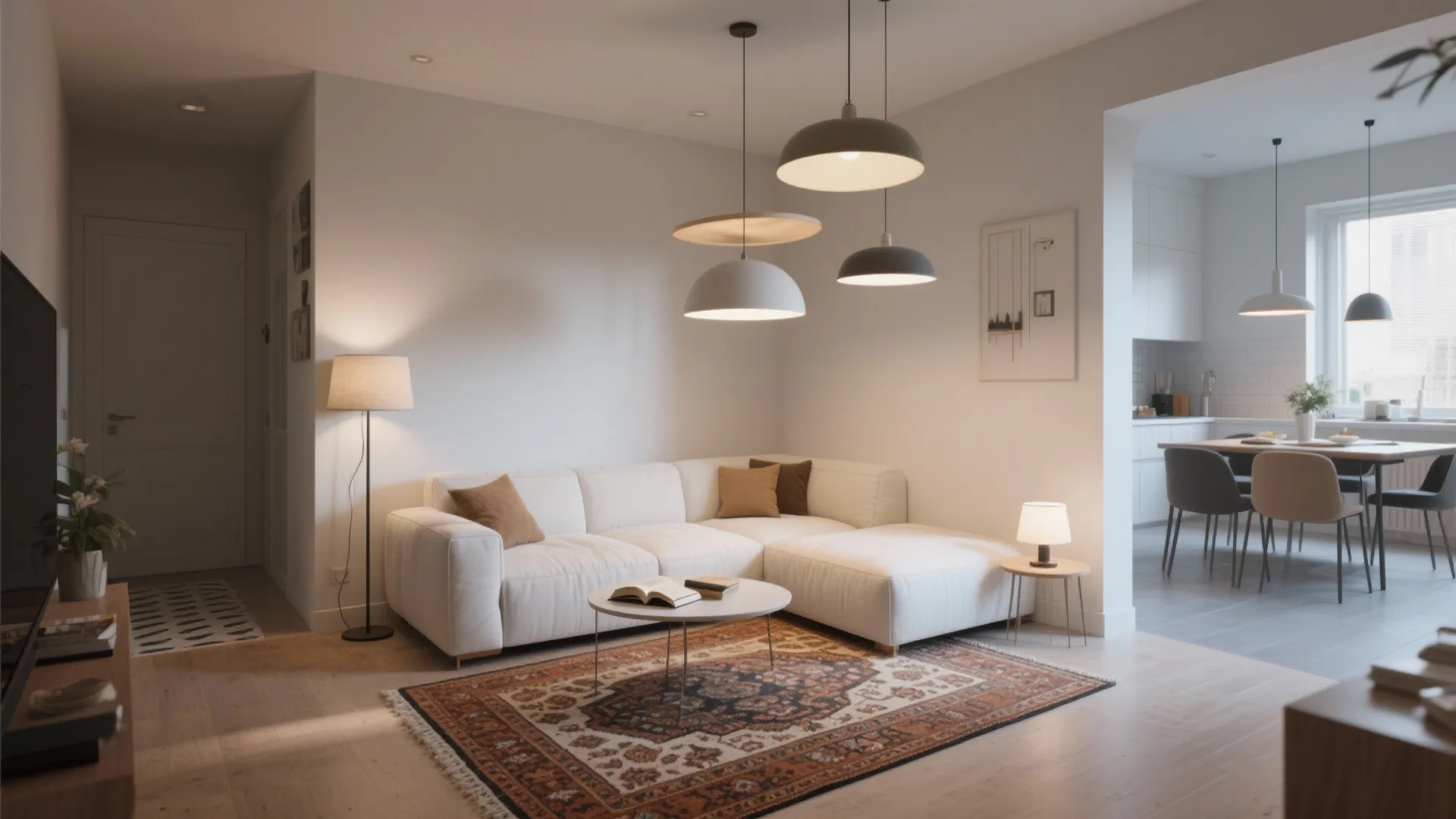 2. Define zones with rugs and lighting