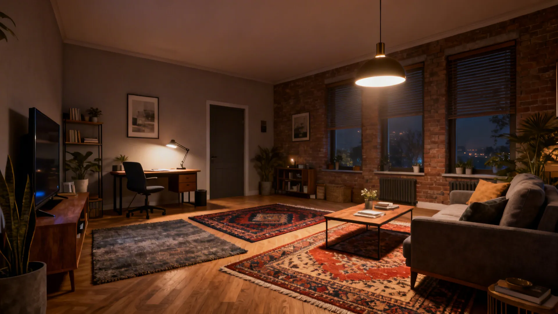 4. Zone with rugs and lighting to trick the eye