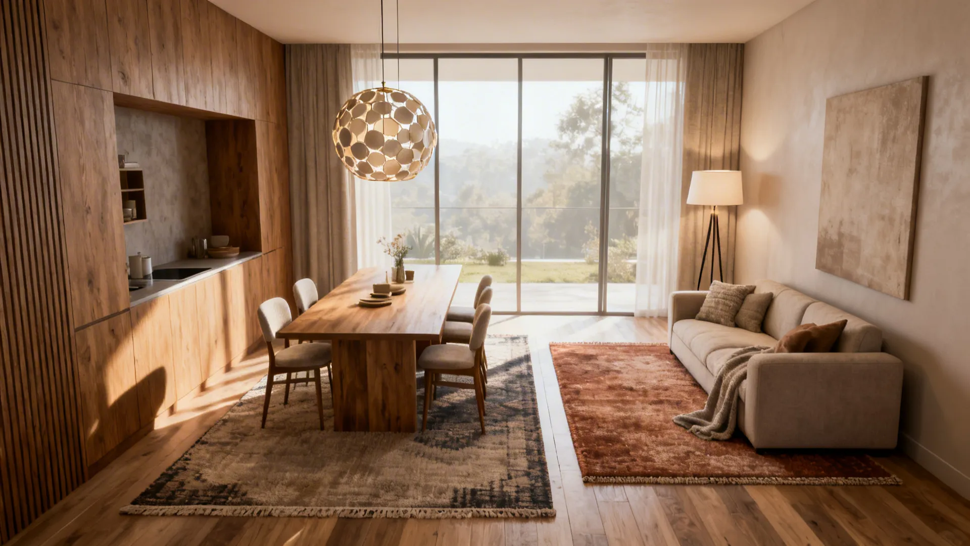 1. Define zones with rugs and lighting