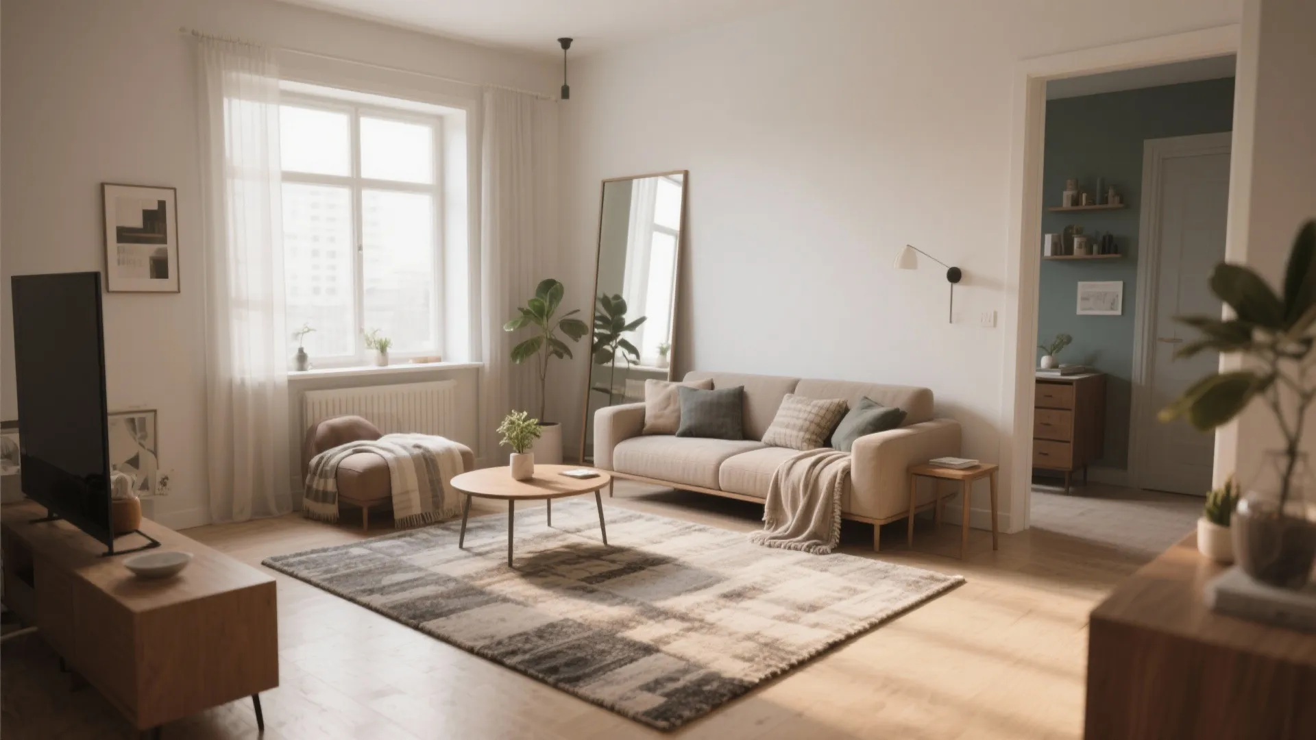 5. Define zones with rugs and mirrors, and plan furniture placement carefully