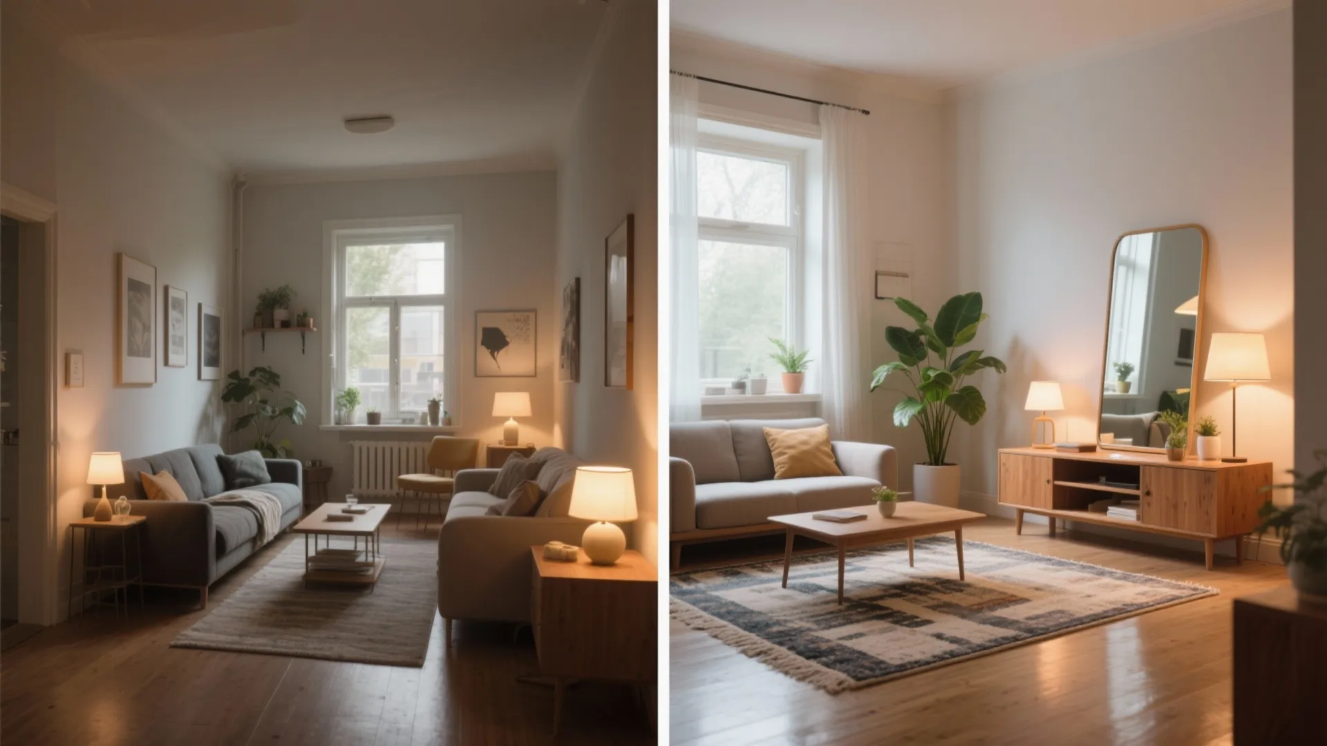 Visual tricks: rugs, lighting, and mirrors