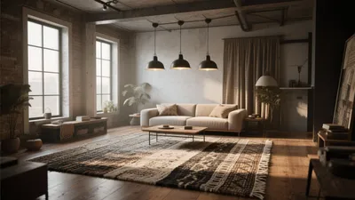 Industrial Loft Living Room with Warm Ambiance
