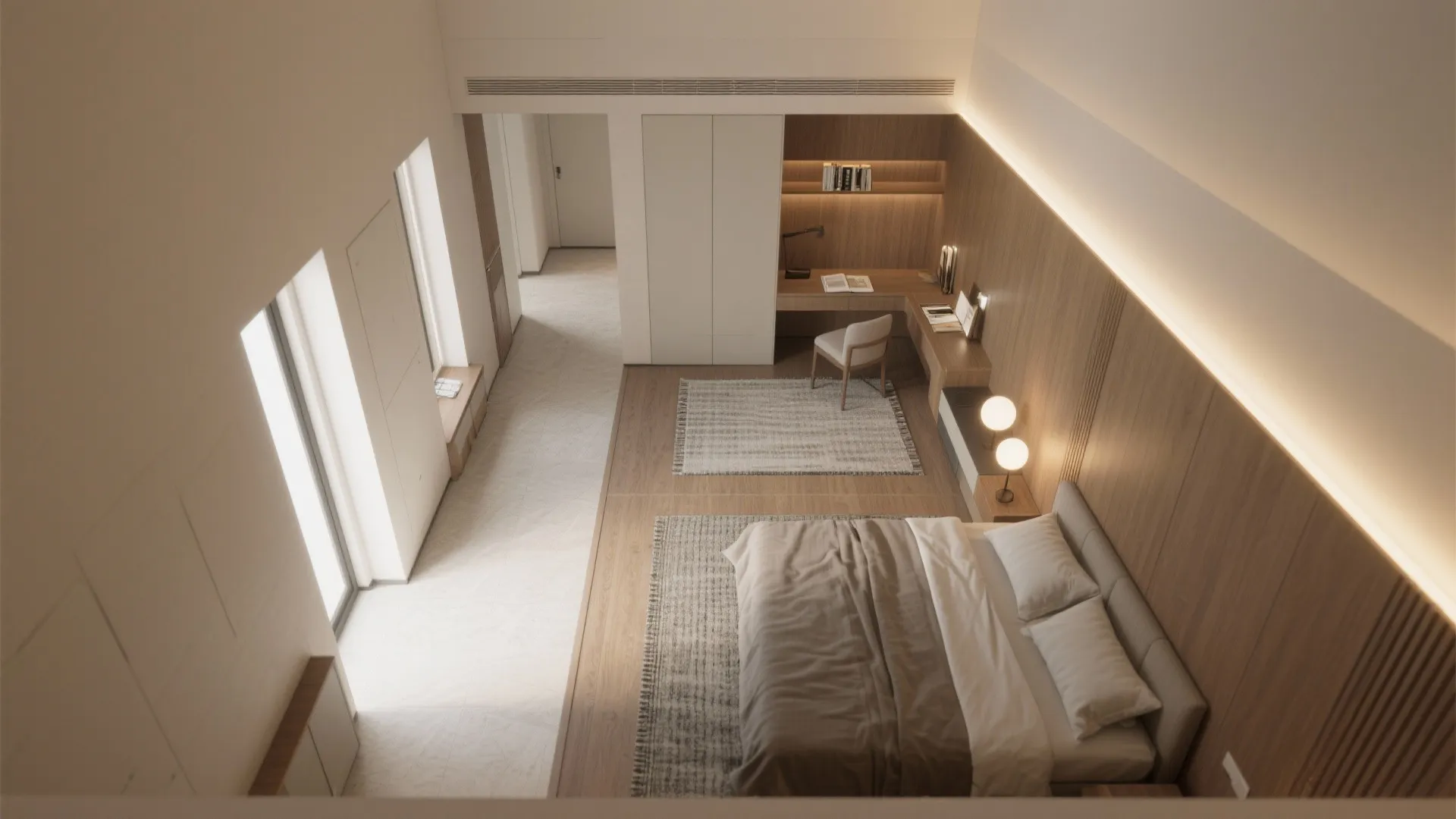 3. Zone with rugs and layered lighting