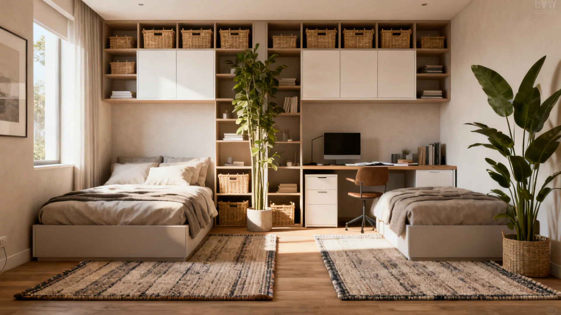 4. Anchor with rugs and vertical storage