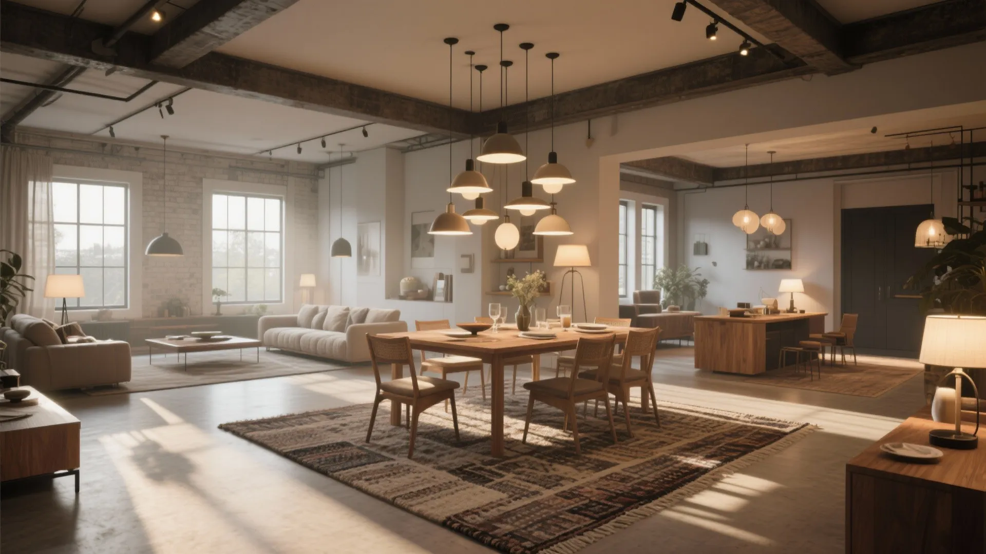 3. Define Areas with Rugs & Layered Lighting