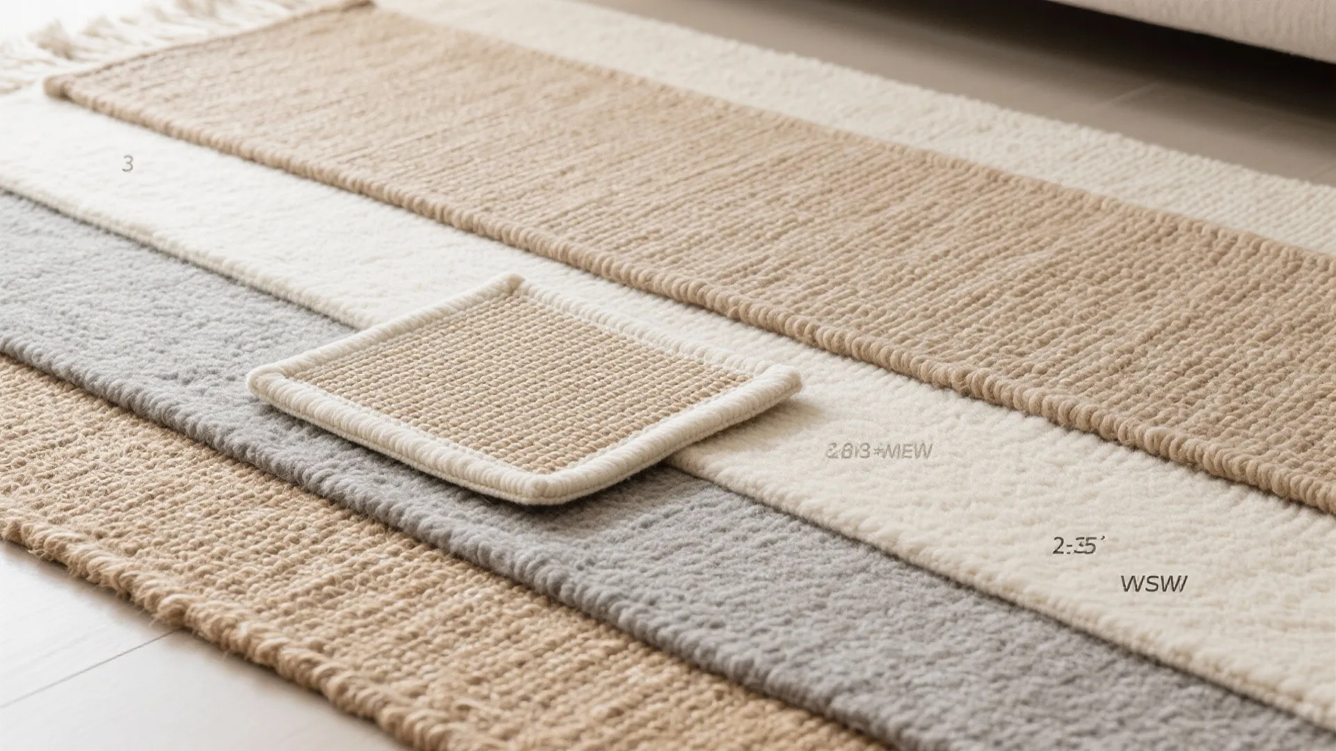 Top-down view of a runner layered with a smaller flatweave accent showing a clean border.