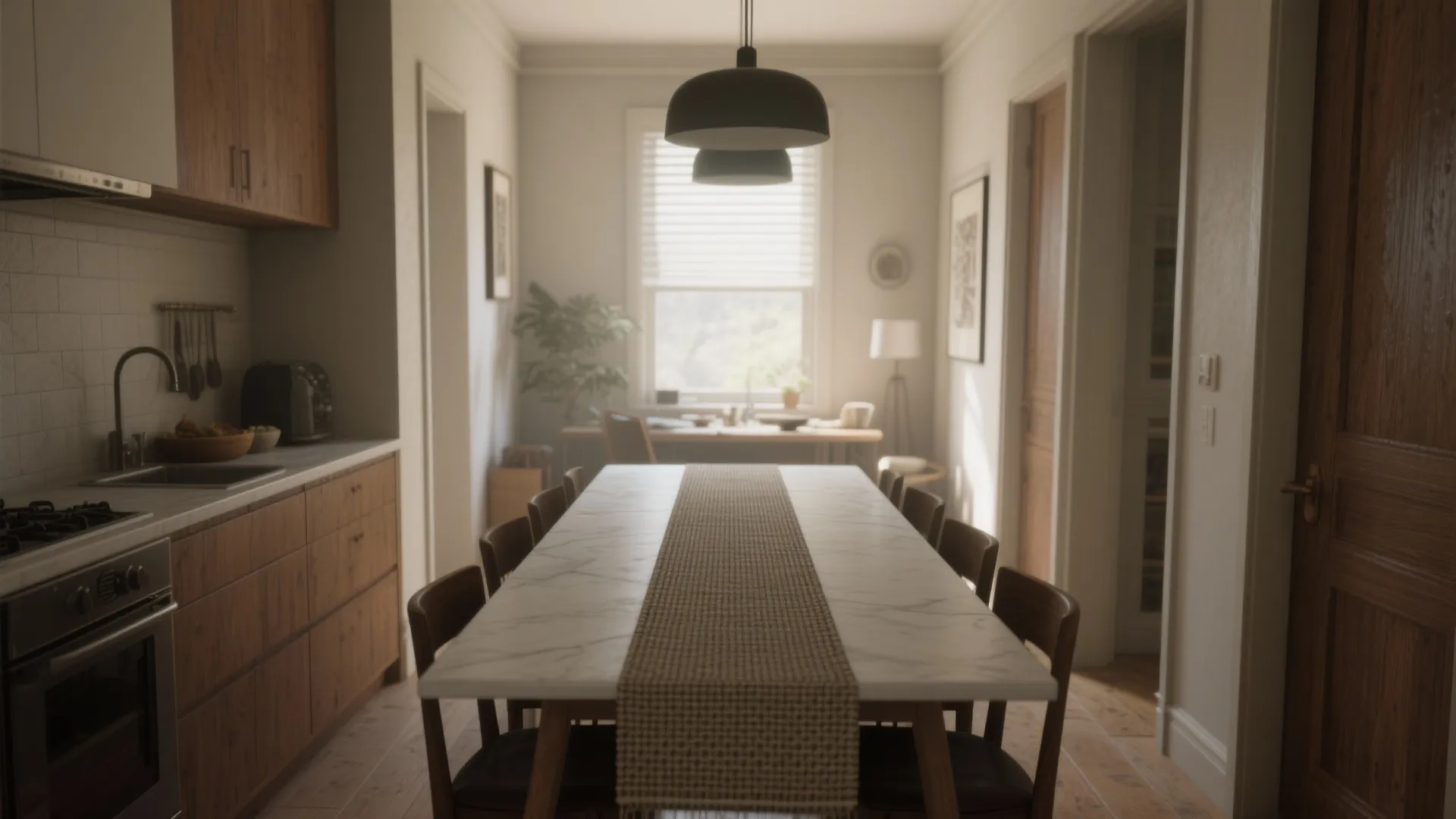 5. A runner under a narrow dining table to elongate the room