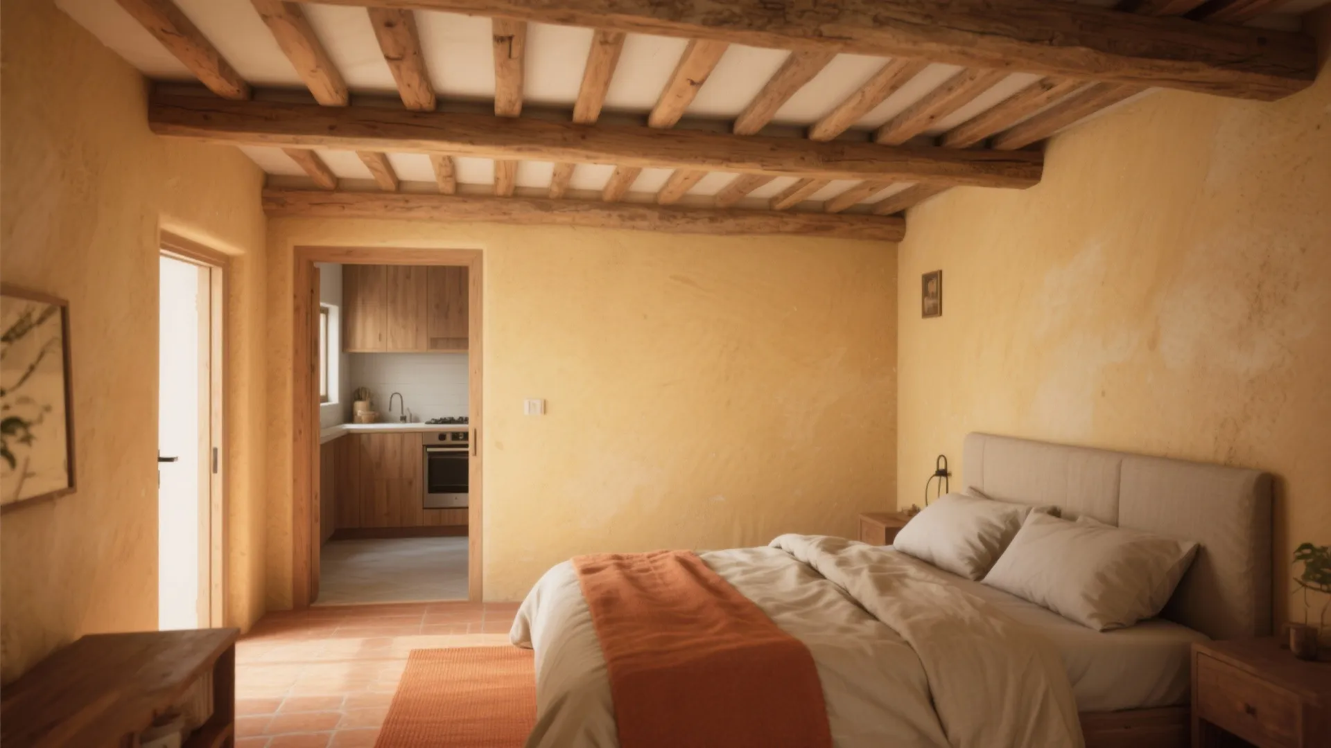 3. Rustic Beams and Wood Tones