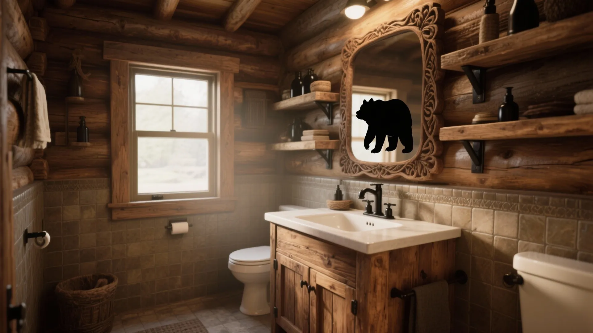 1. Rustic cabin charm with subtle bear motifs