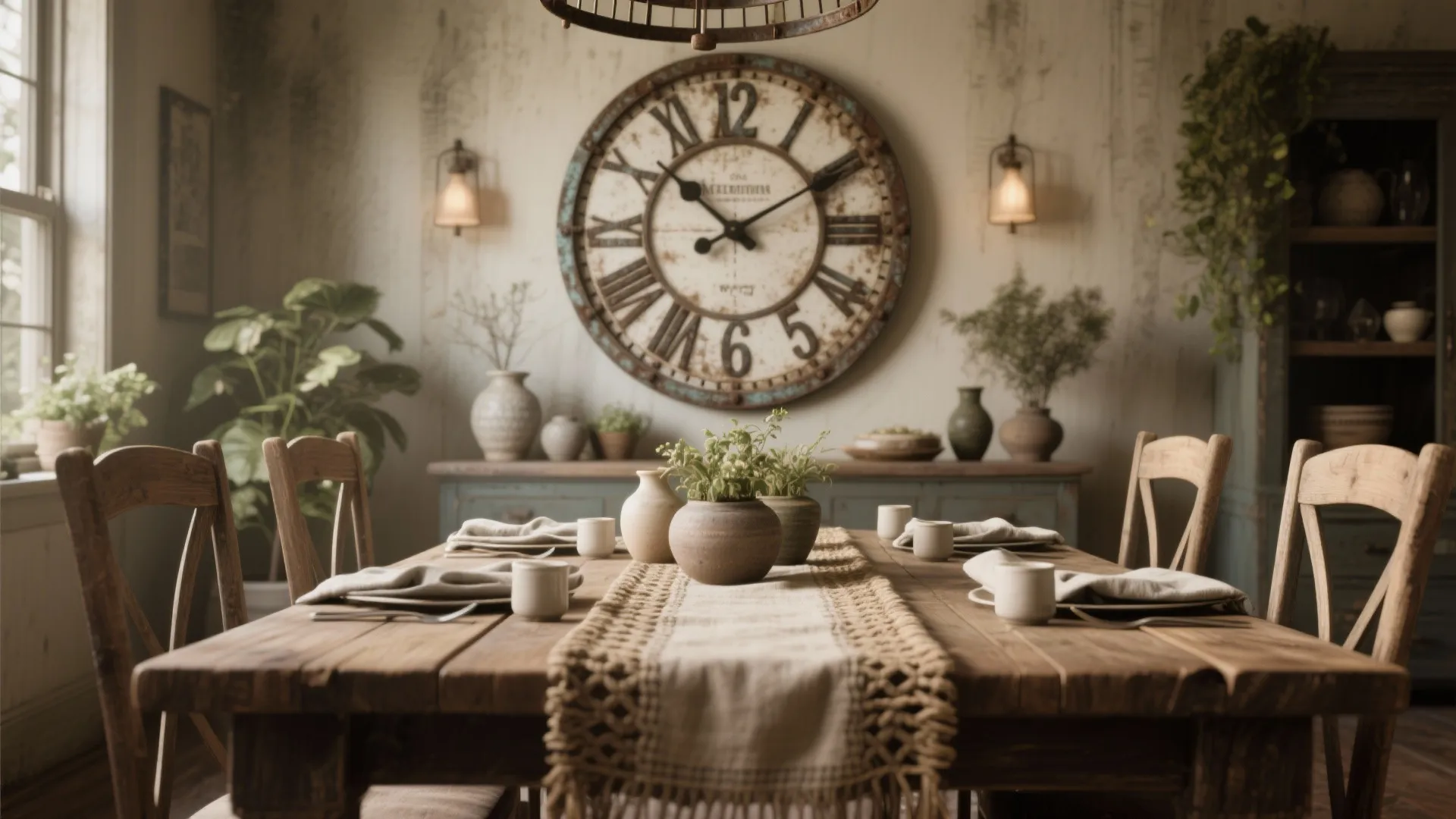 2. Oversized Rustic Clock as Anchor