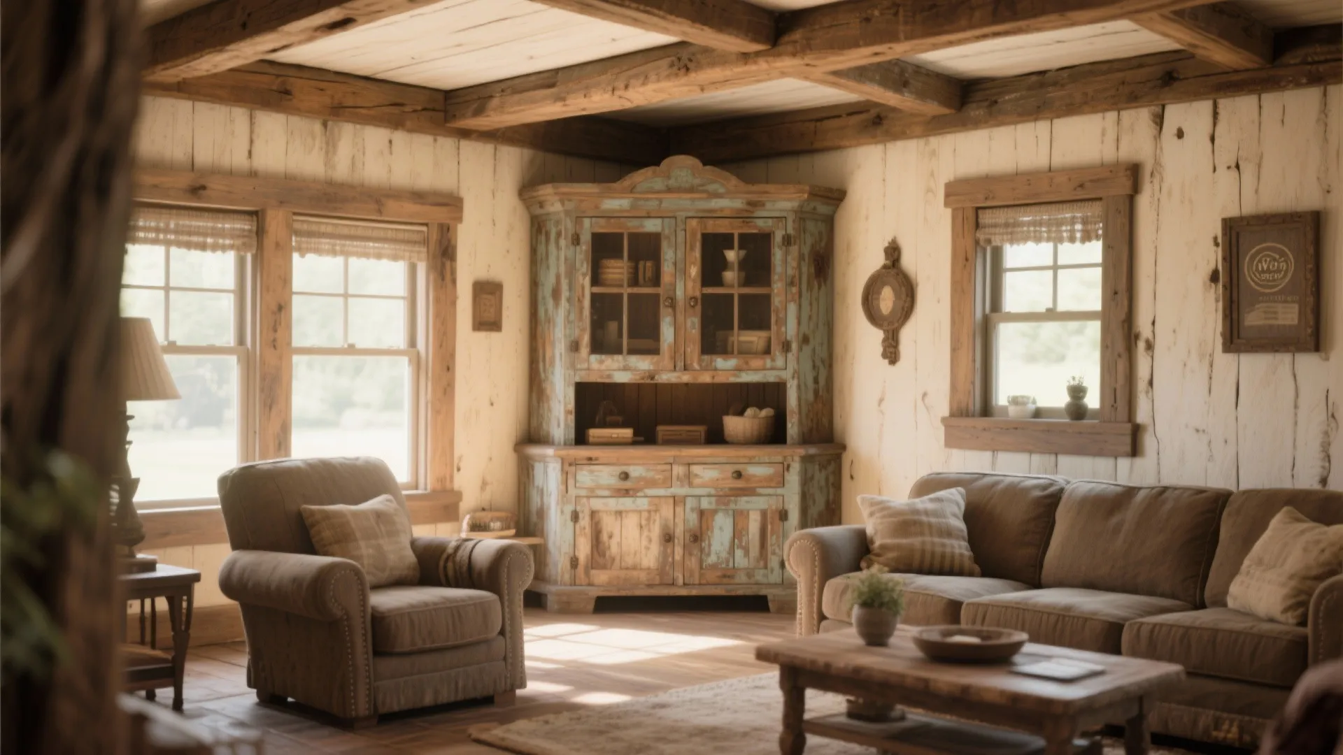 5. Rustic Wooden Corner Hutch