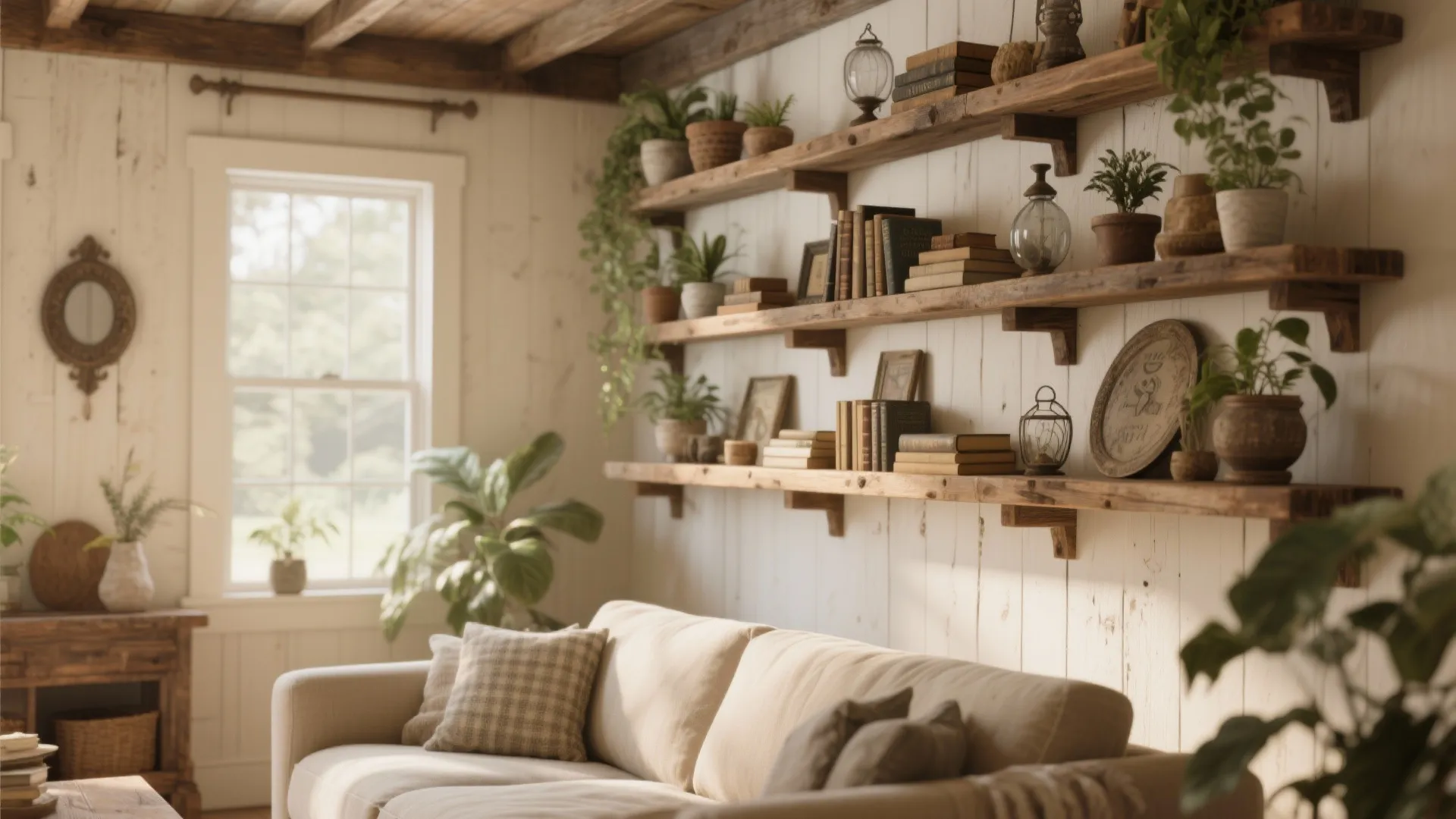 4. Rustic Floating Shelves