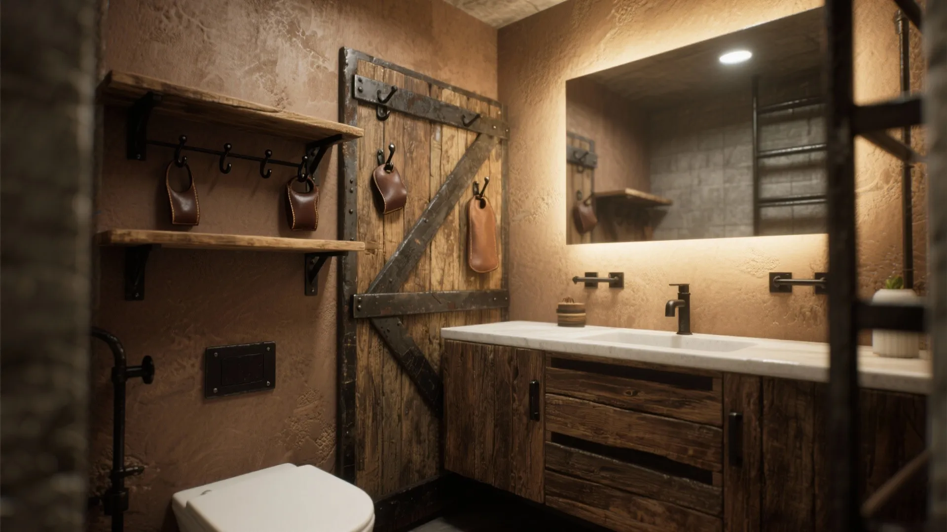 4. Rustic-Industrial: Reclaimed Brown Elements + Black Metal