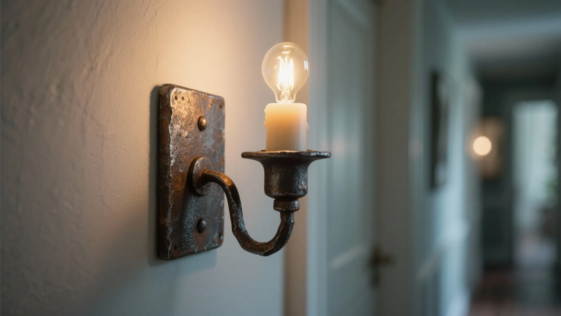 1. Rustic Iron Candle-Style Sconces for Narrow Hallways
