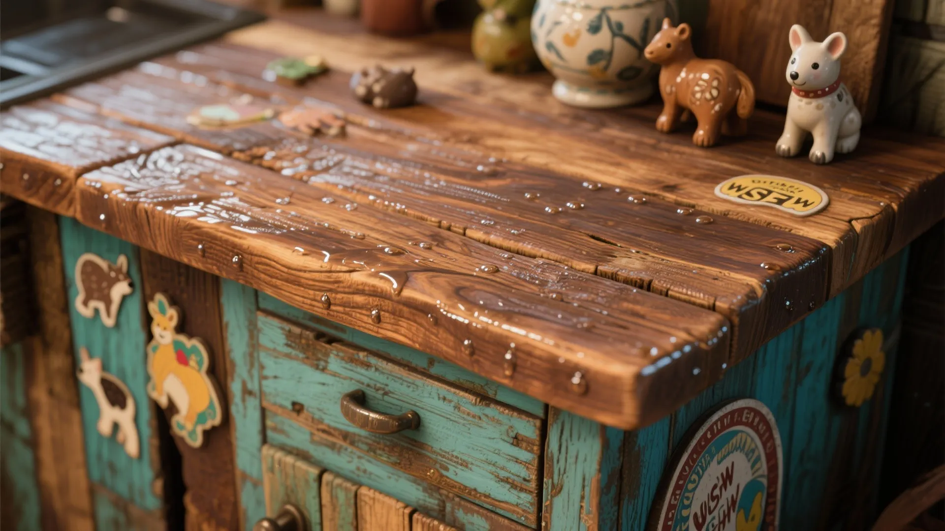 3. Rustic Wood & Kitsch Accents