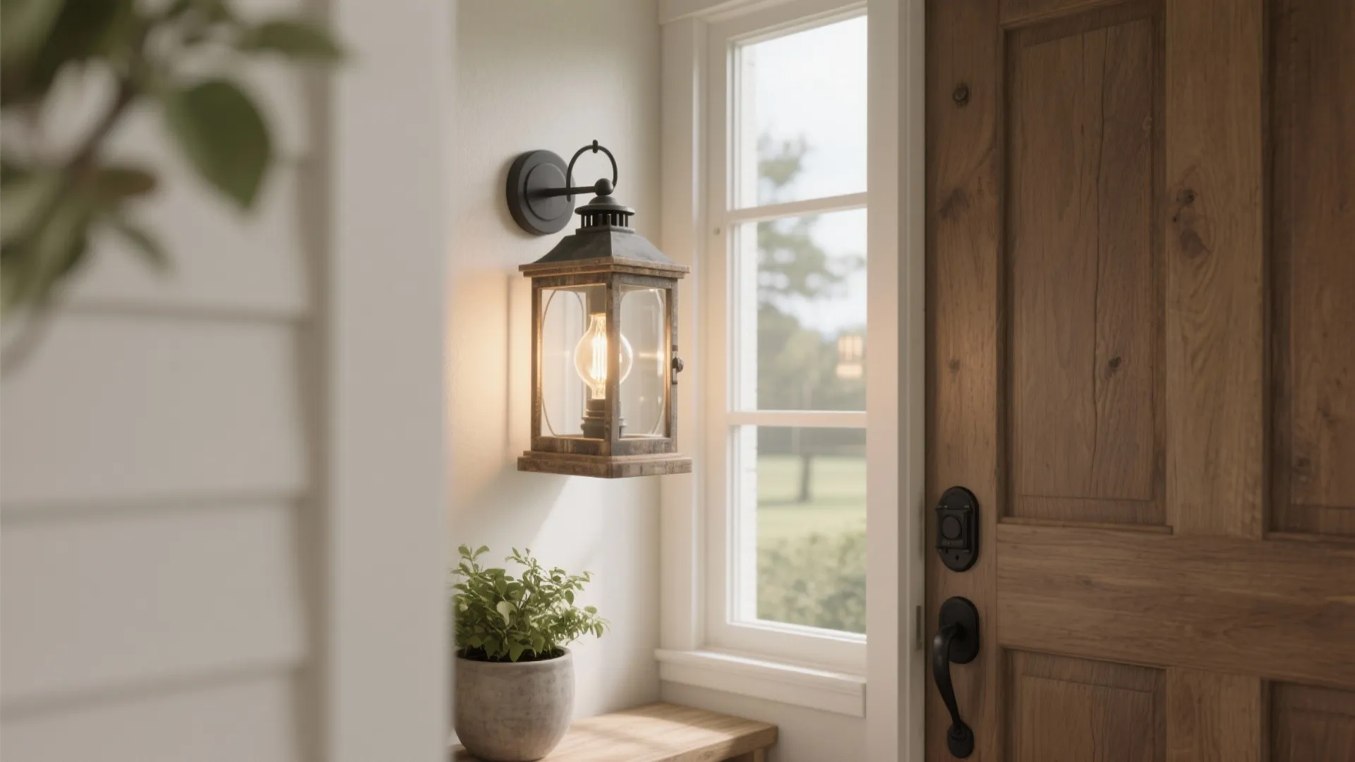 4. Rustic Lantern Sconces at Entryways