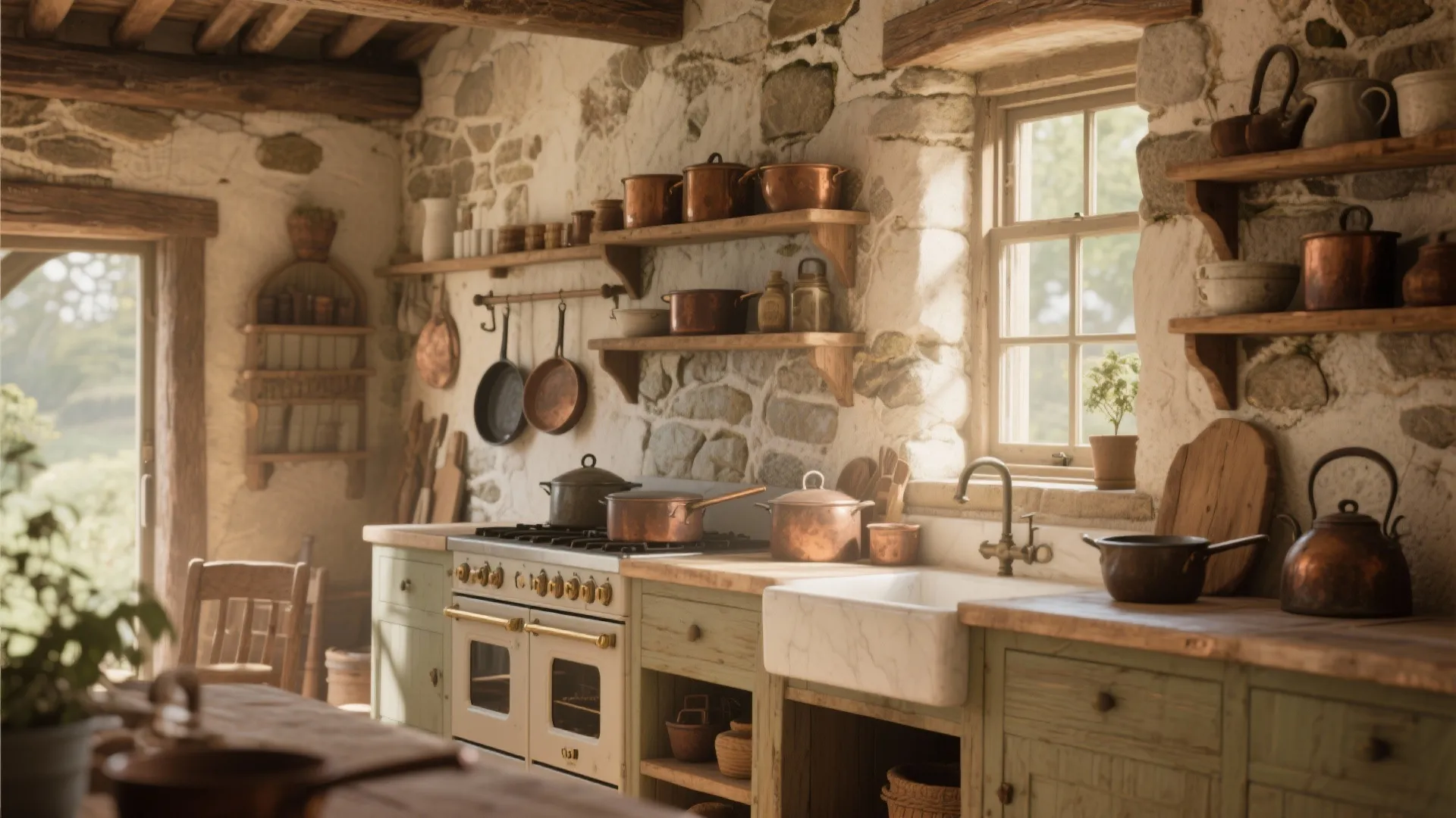 2. Rustic Exposed Stone in Kitchens