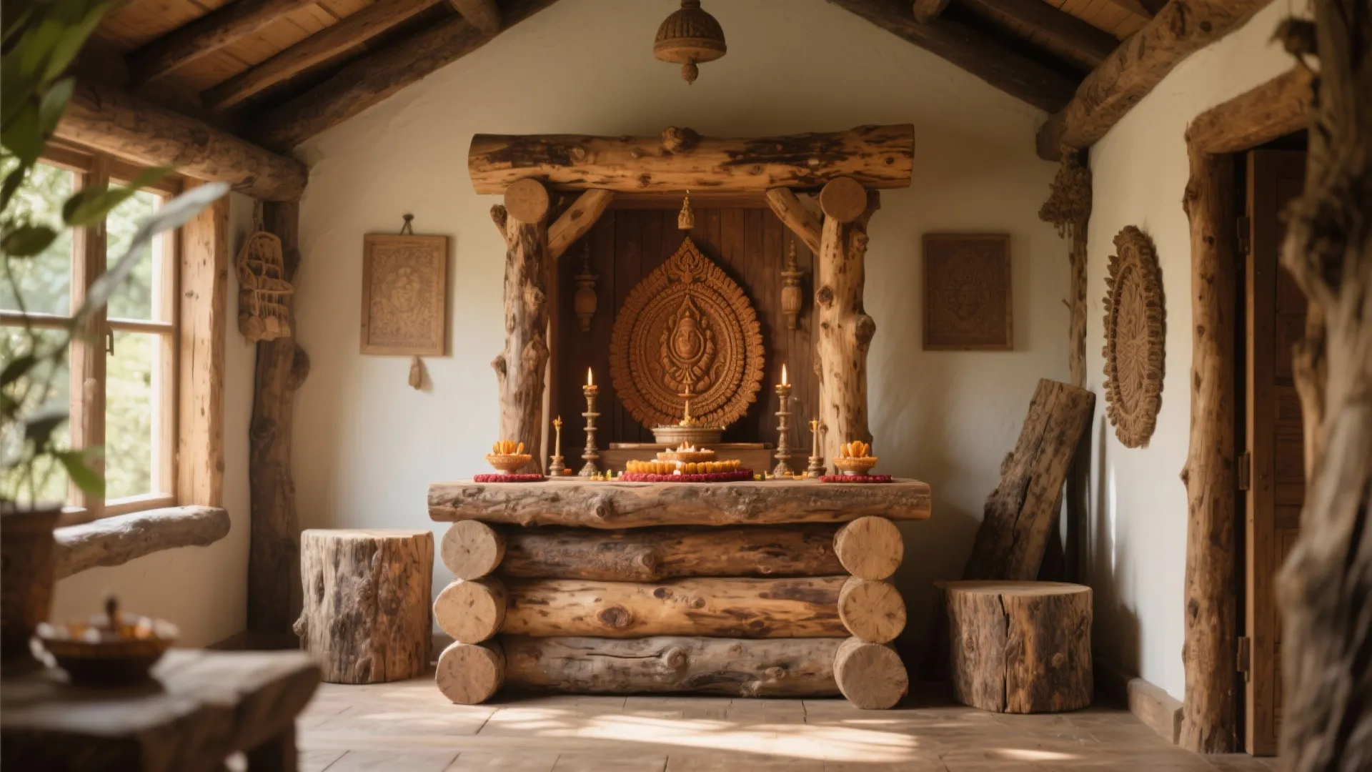 Rustic Log-inspired Mandir