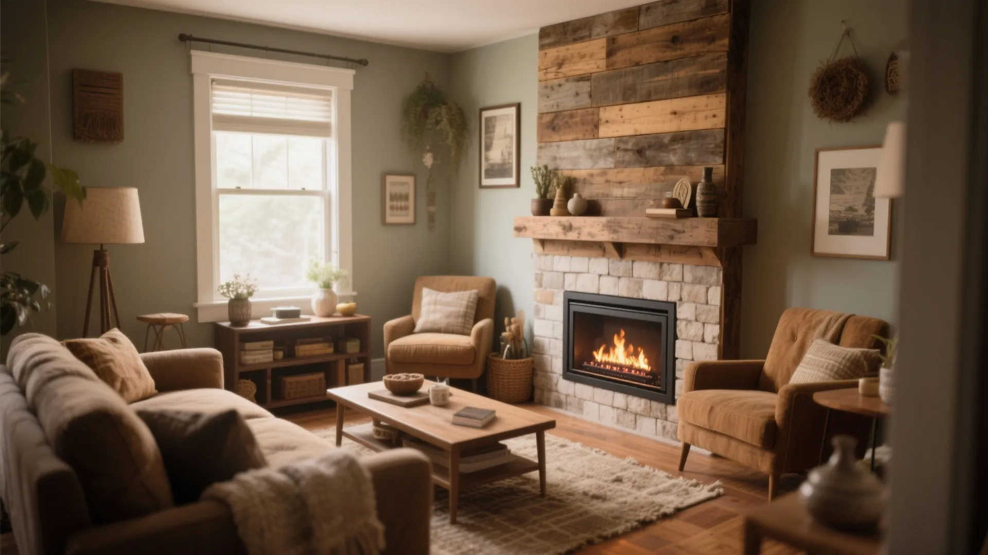 6. Rustic Mantel with Electric Insert