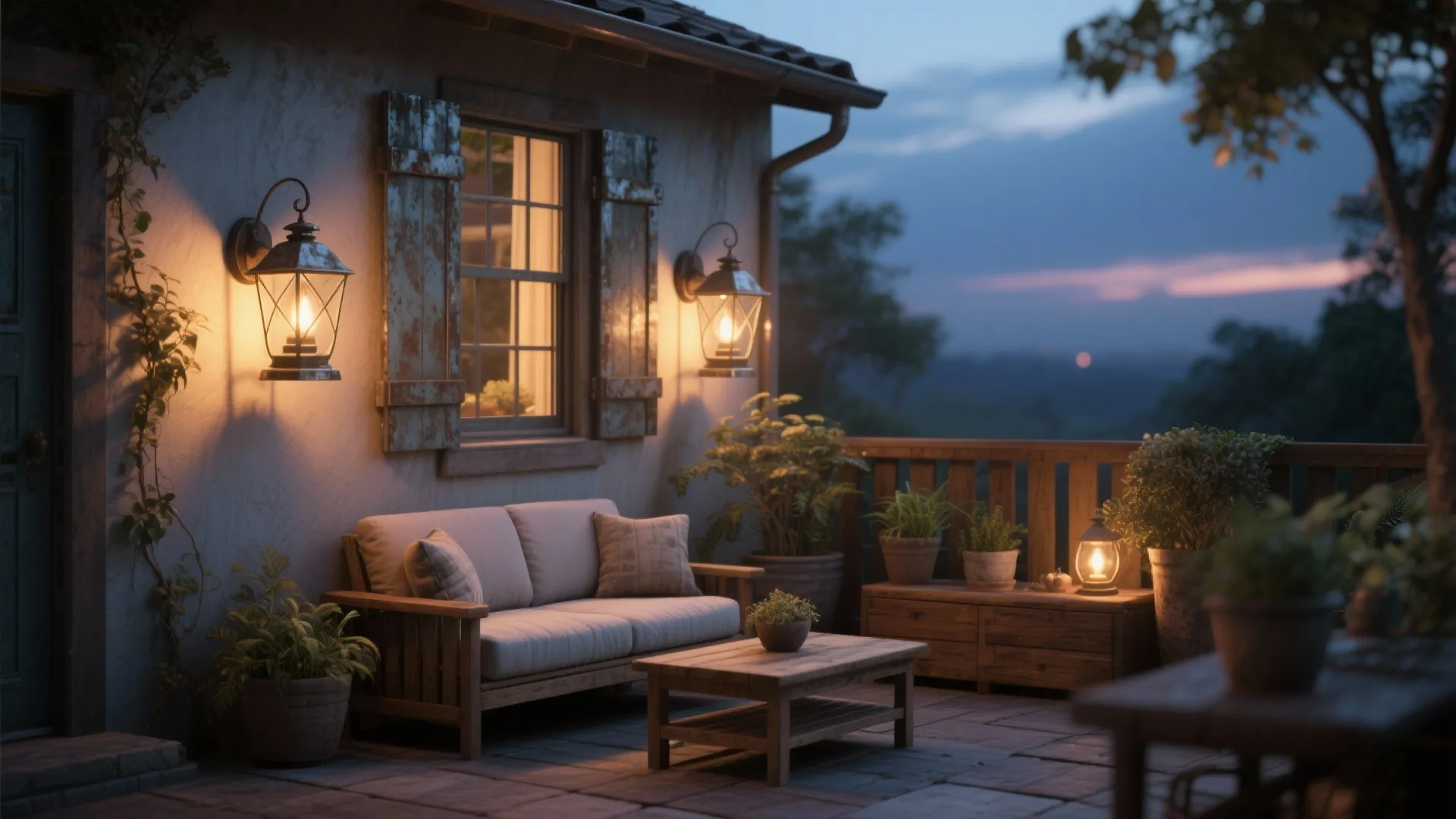 4. Rustic Lanterns and Warm Color Temperature for Cozy Patios