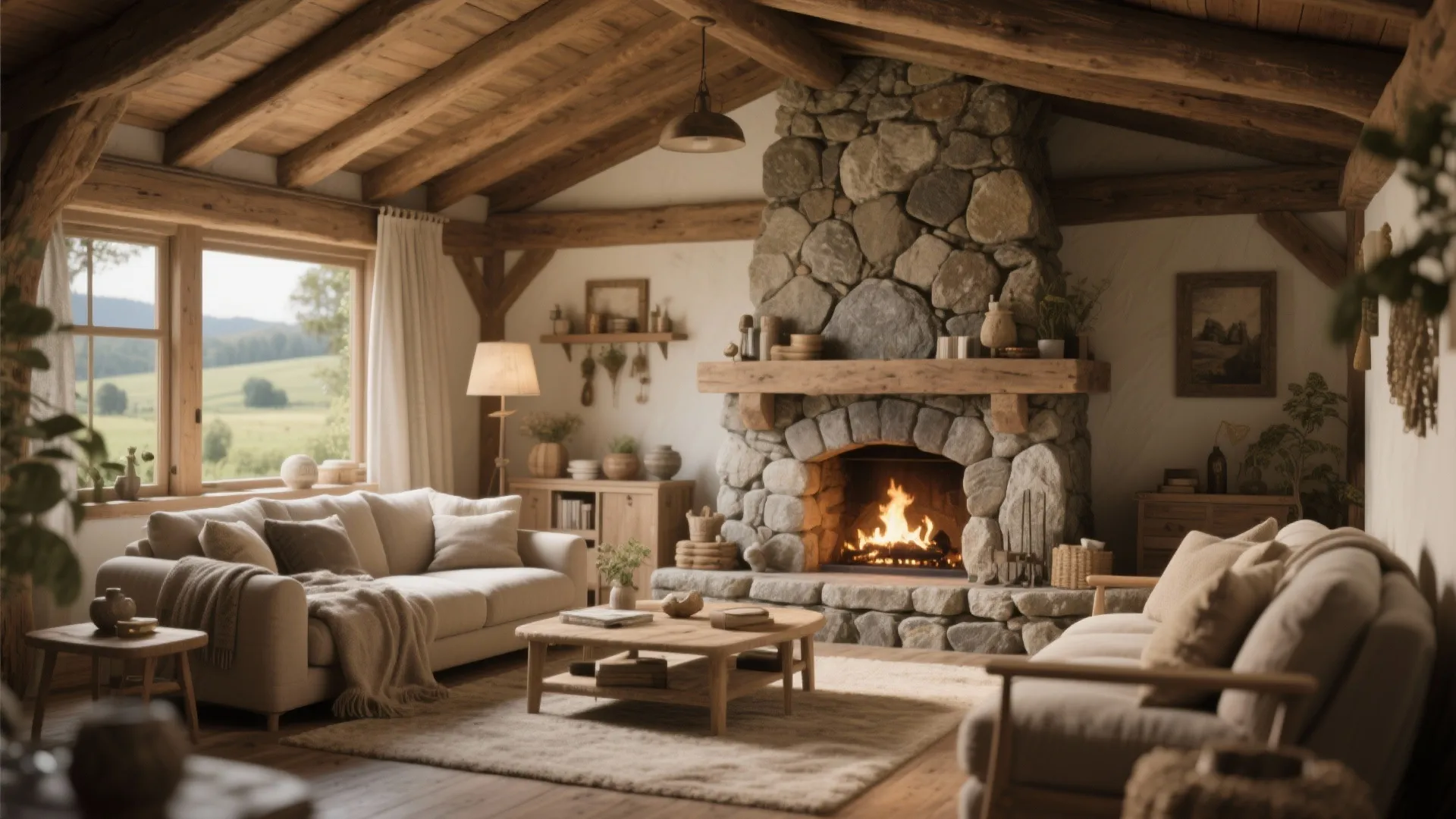 2. Rustic Stone Fireplace