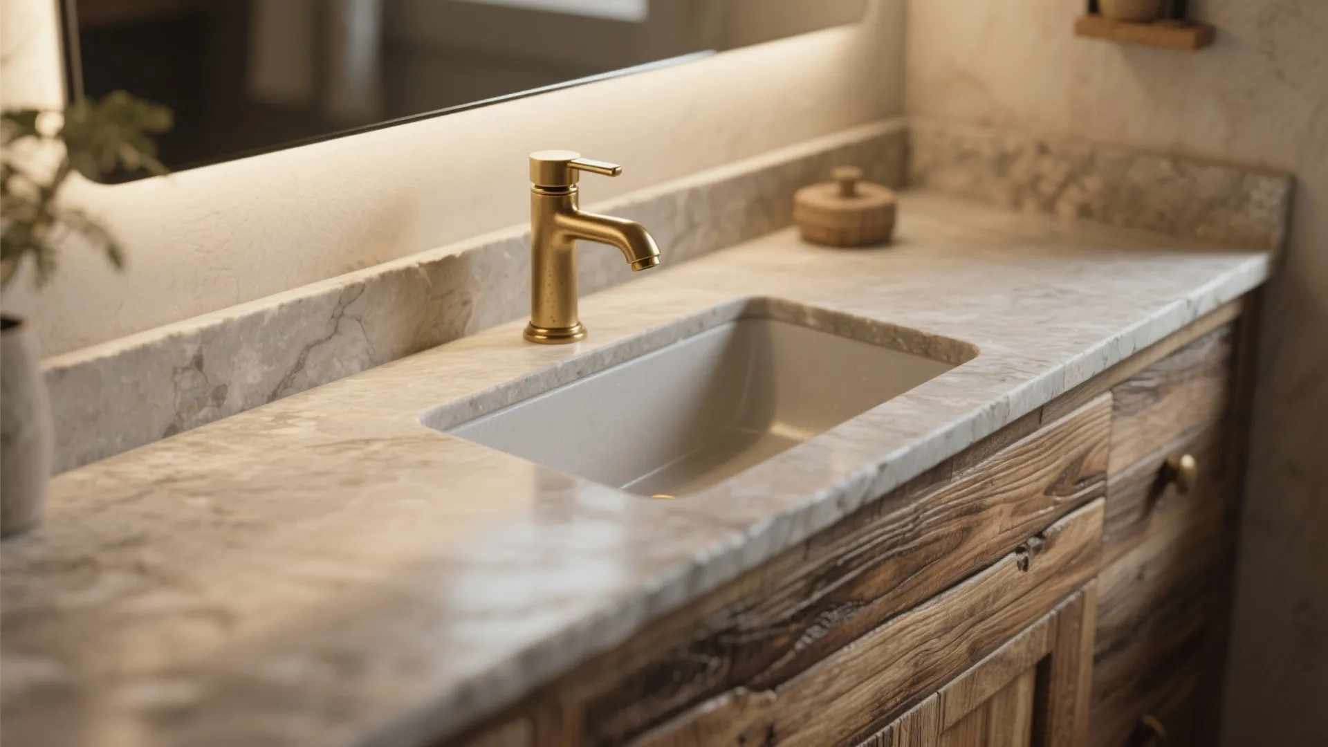 2. Rustic Vanity and Natural Materials