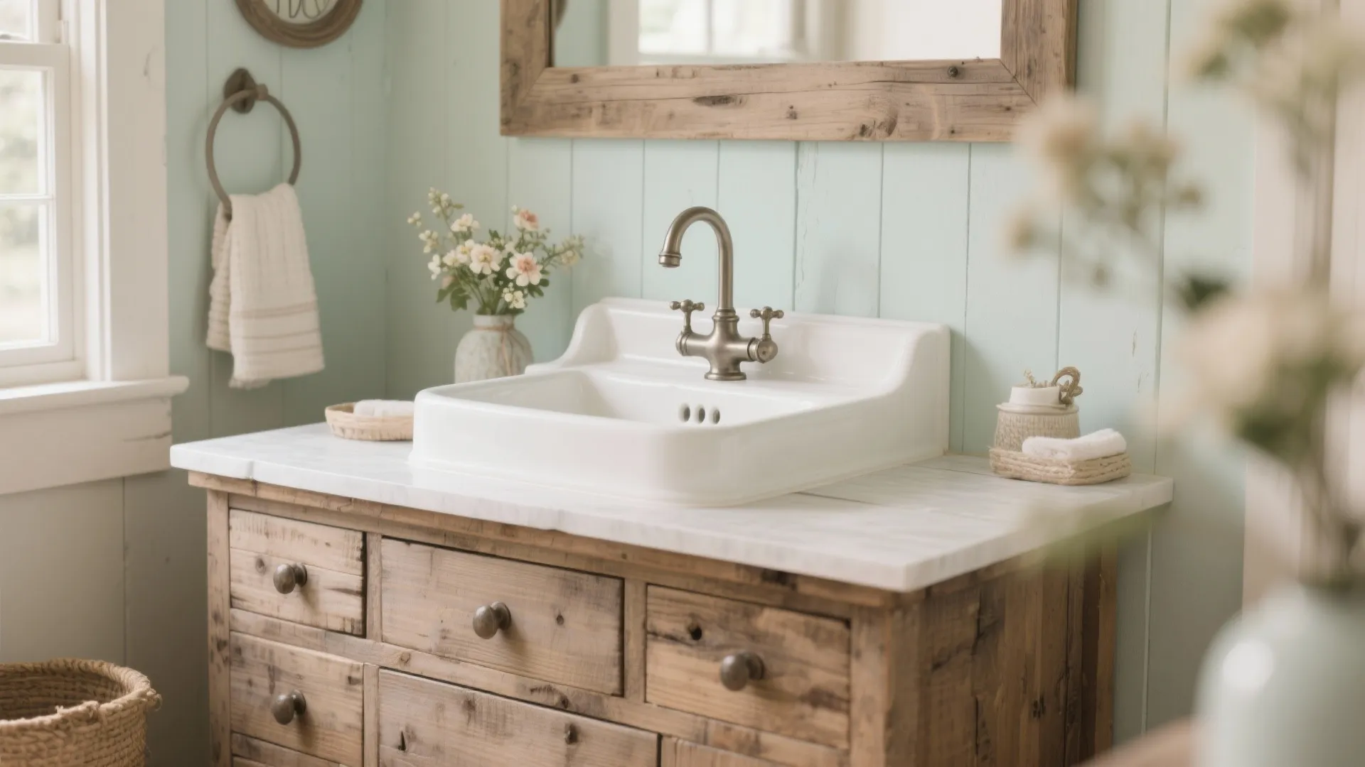 3. Rustic Vanity with Farmhouse Sink
