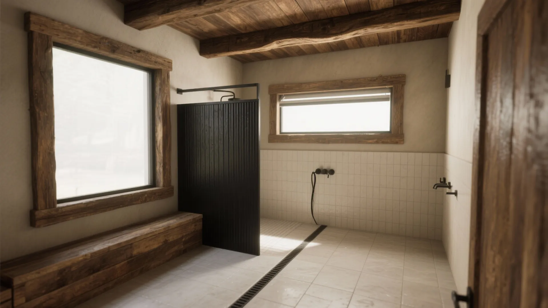 1. Rustic Wet Room with Metal and Wood