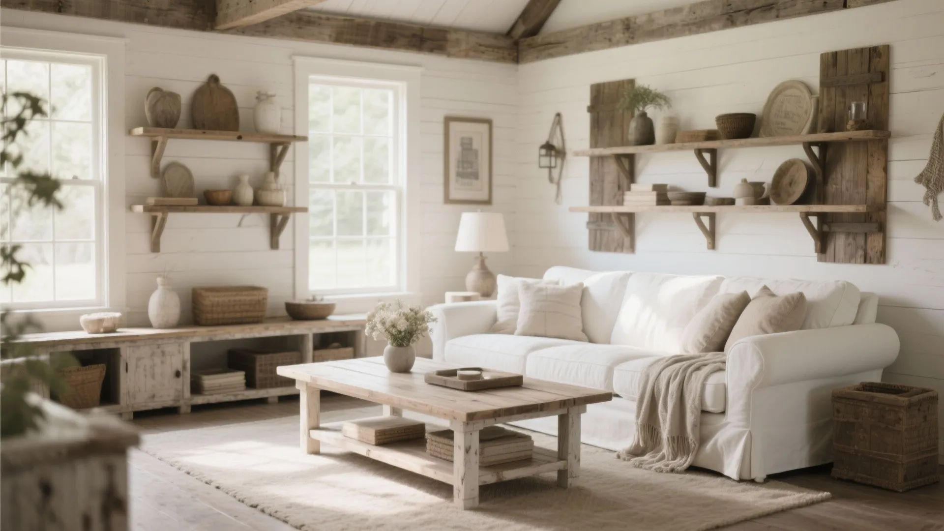 7. Rustic Whitewashed Wood Elements