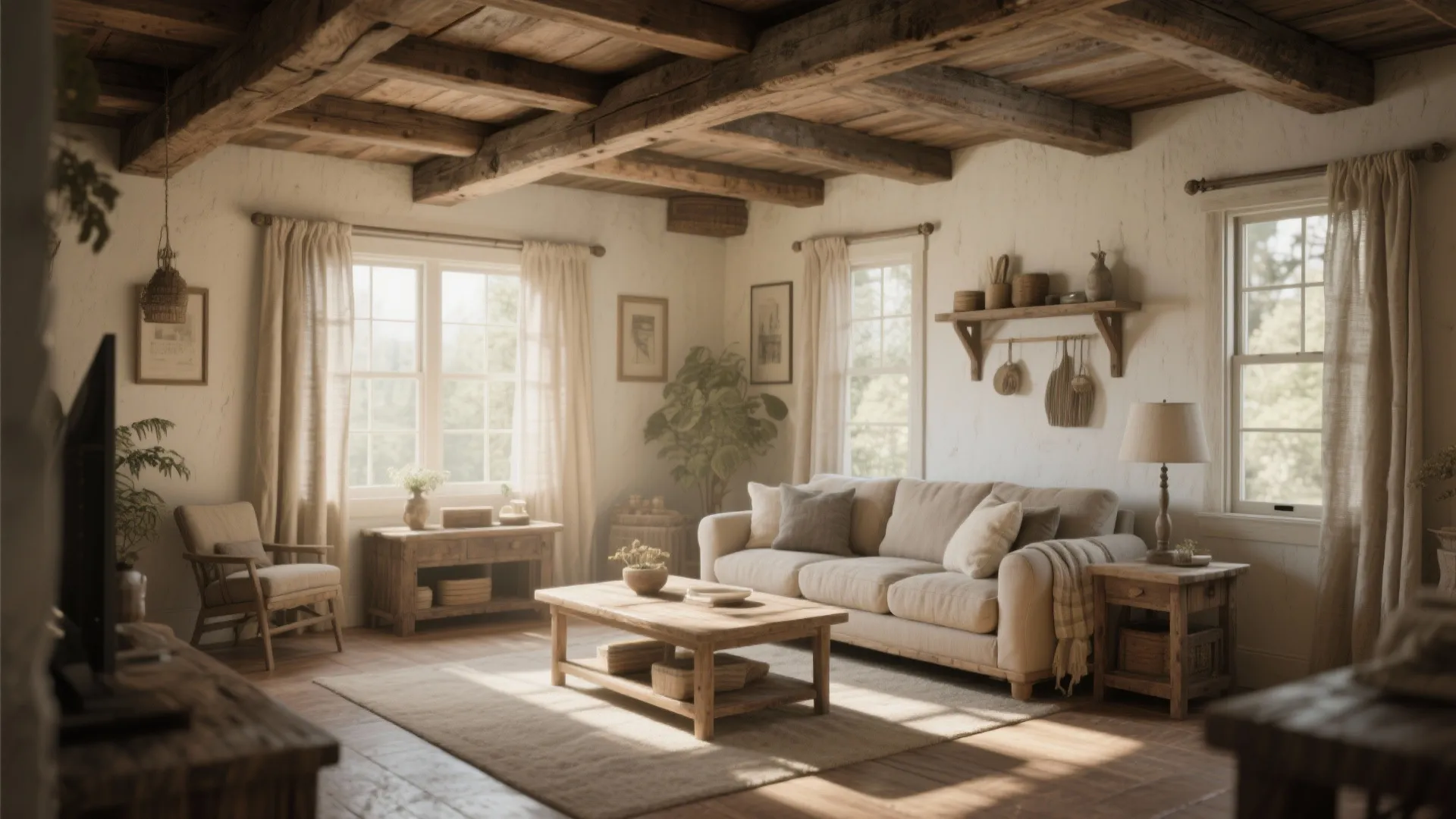 1. Rustic Wood Furniture and Beams