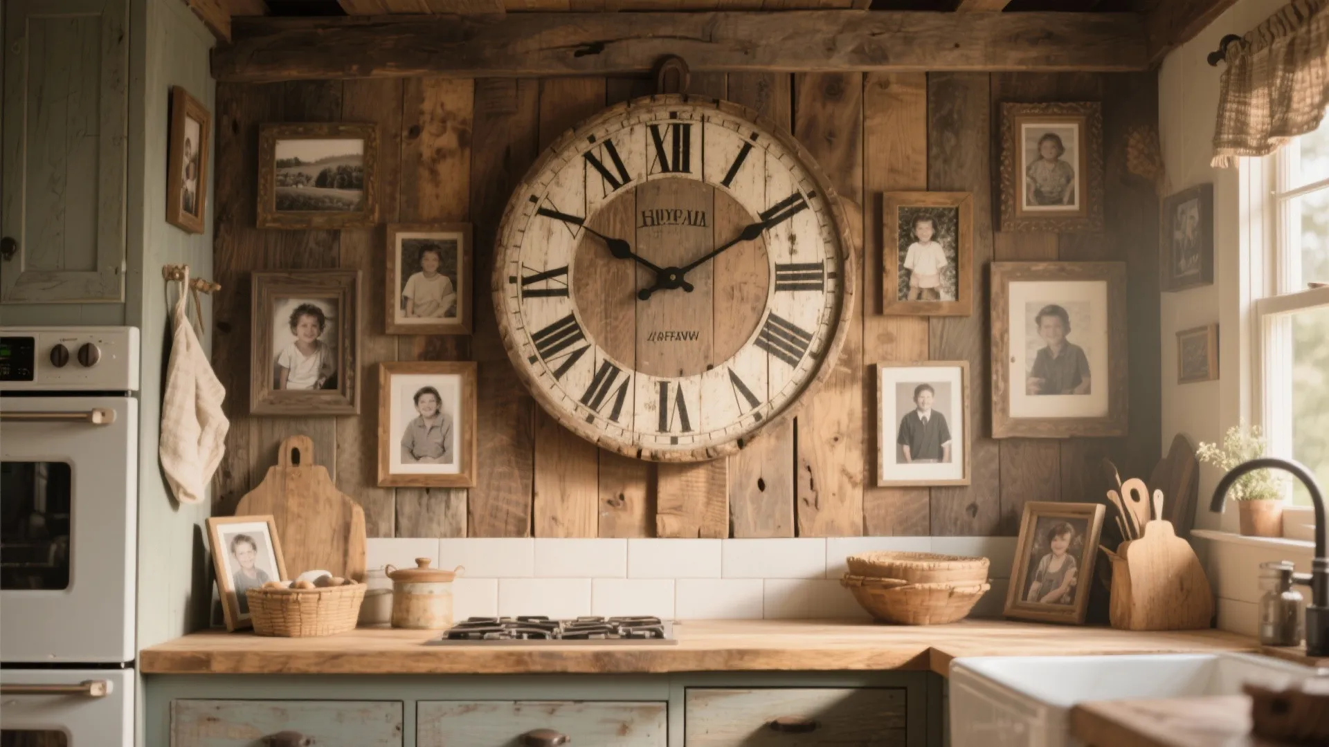 2. Rustic Farmhouse Wood Clock with Family Photos