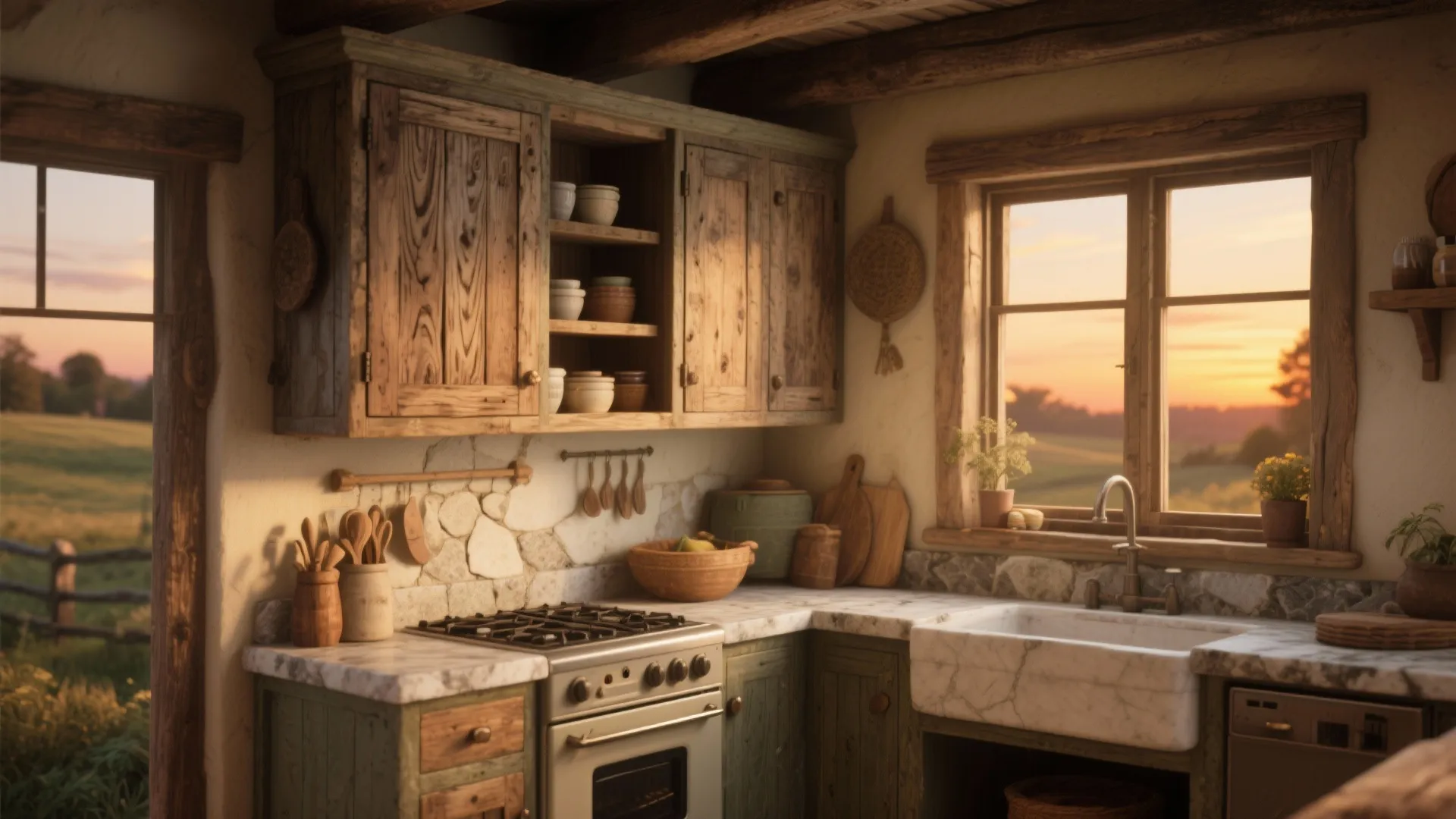 Rustic wood wall pantry cabinets