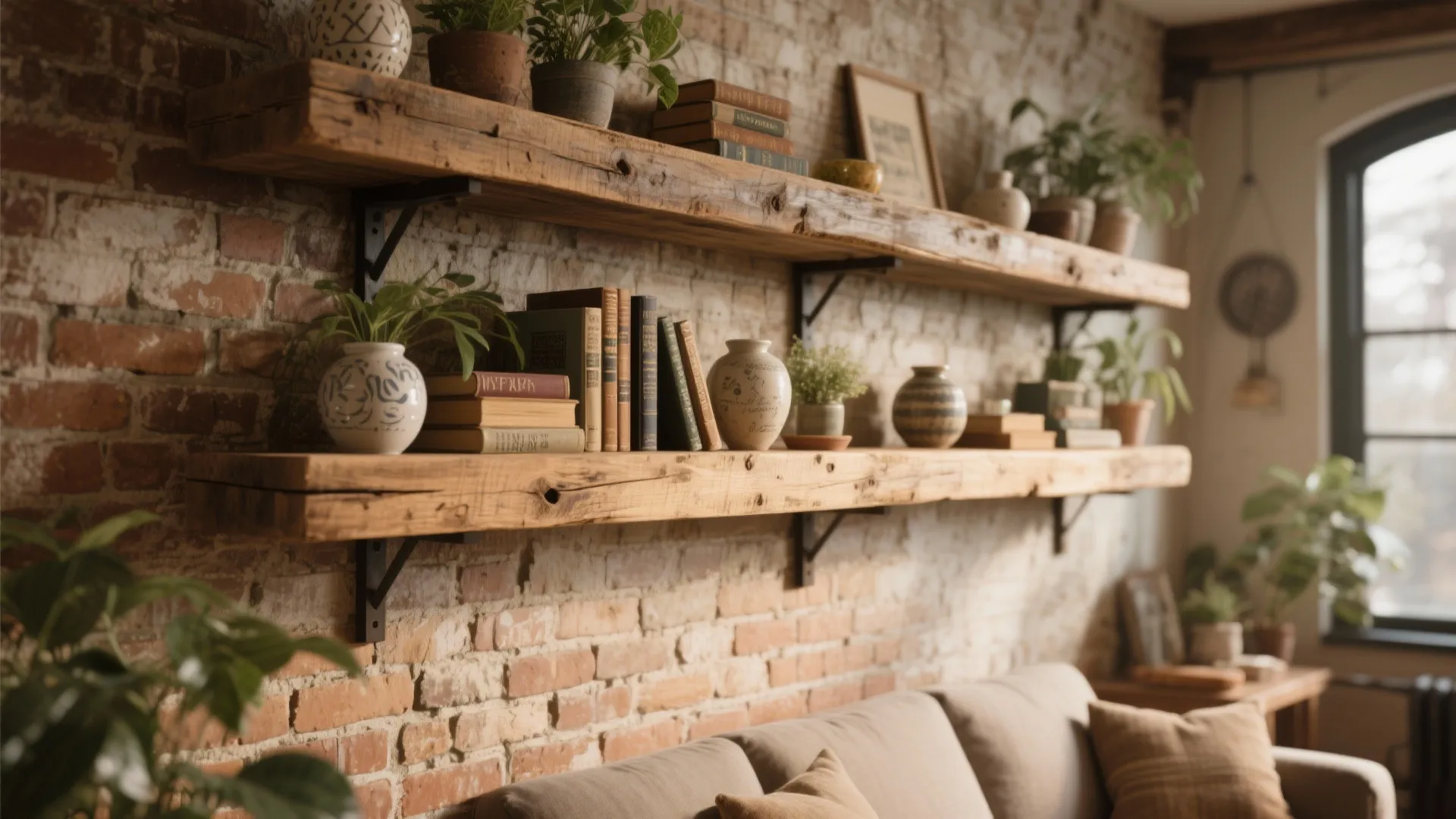 7. Rustic Wooden Plank Shelves