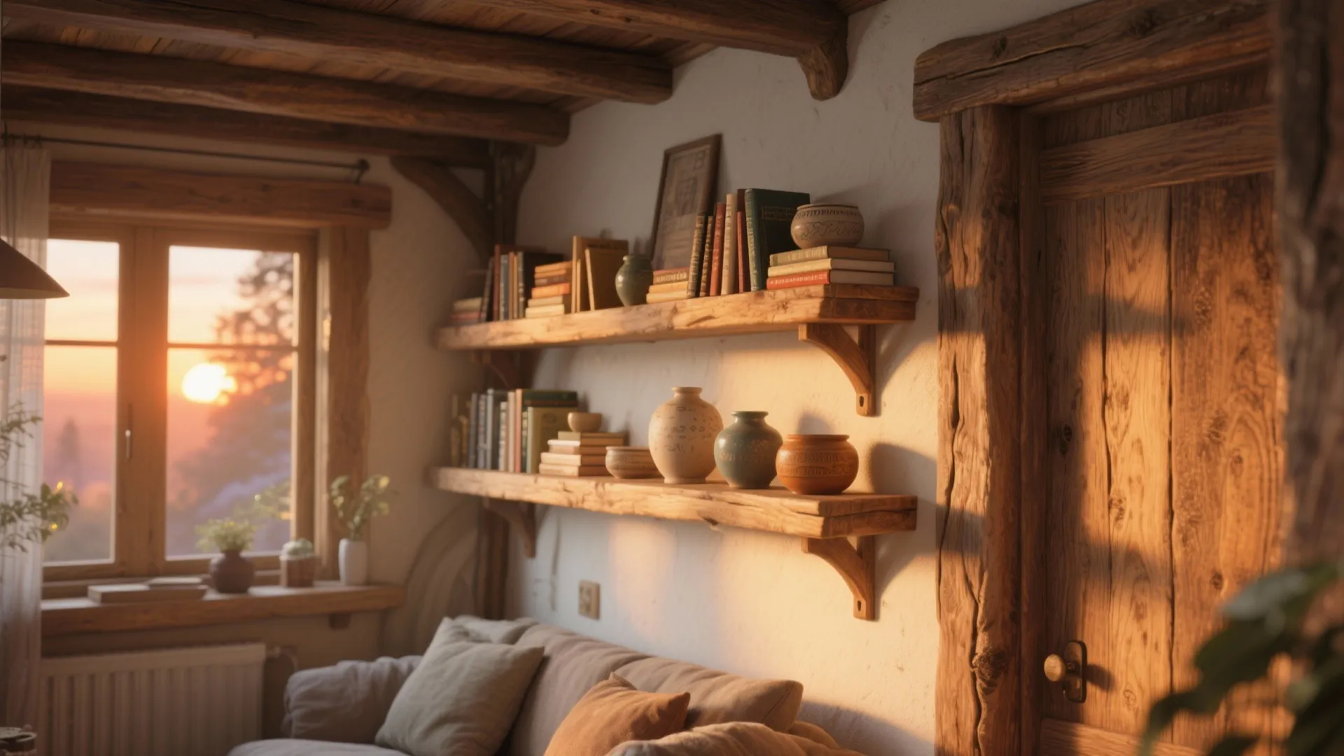 Rustic Wooden Floating Shelves