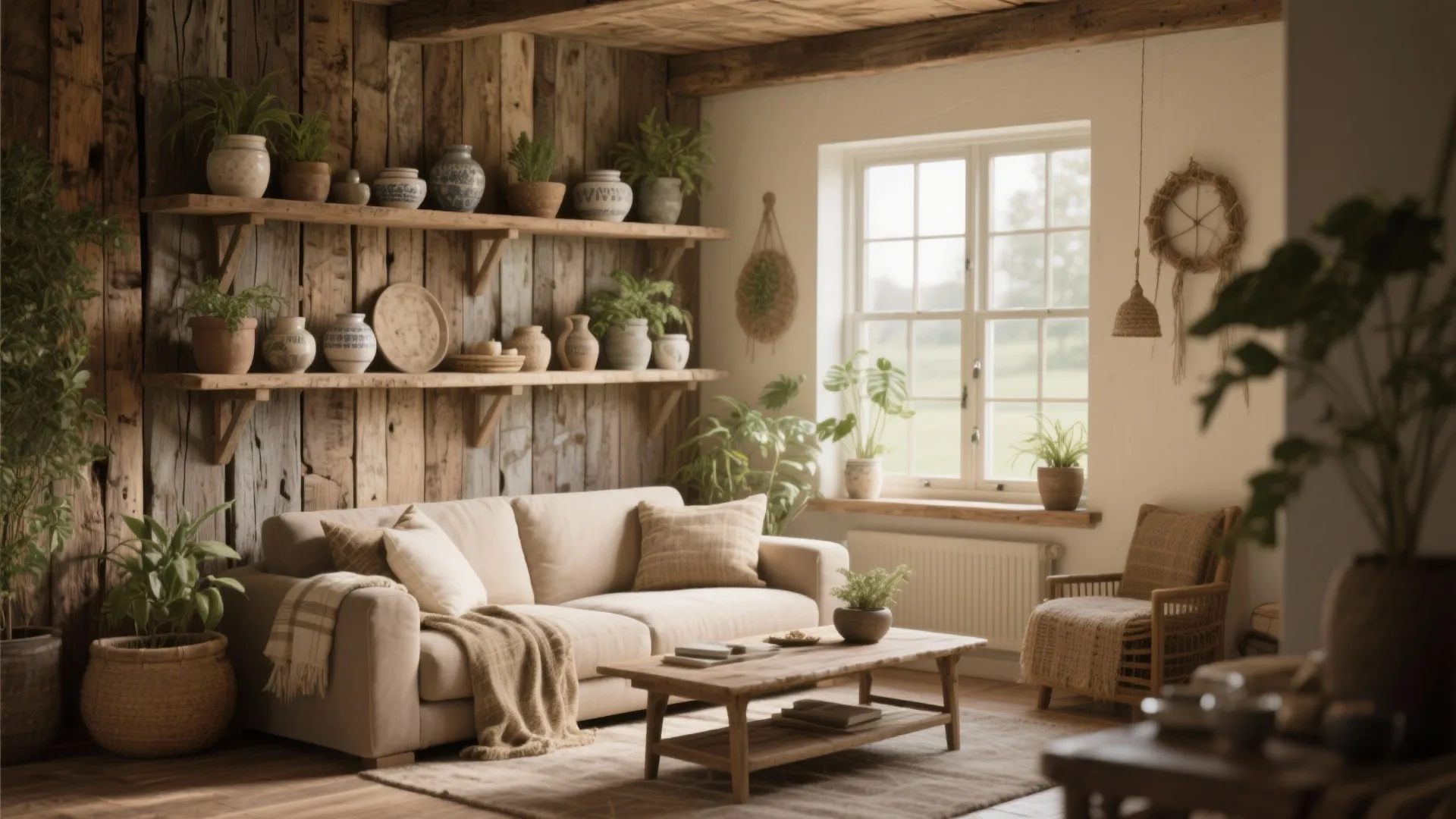 Rustic Wooden Plank Shelves