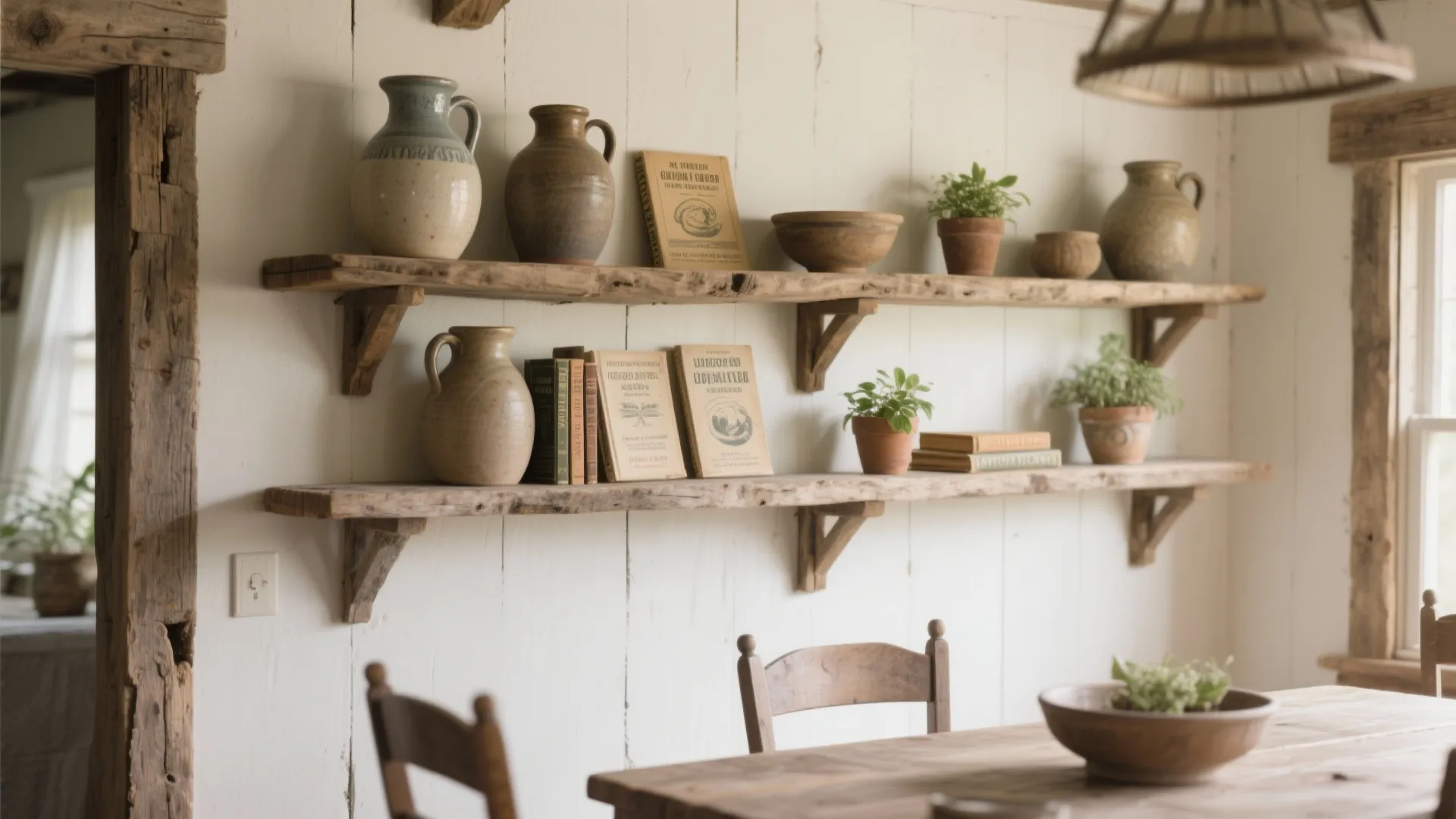 2. Rustic Wood Shelves with Decor