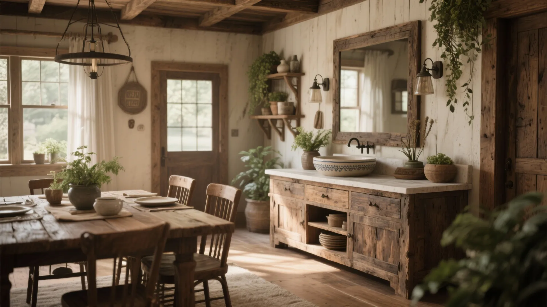 Rustic Wooden Vanity with Basin