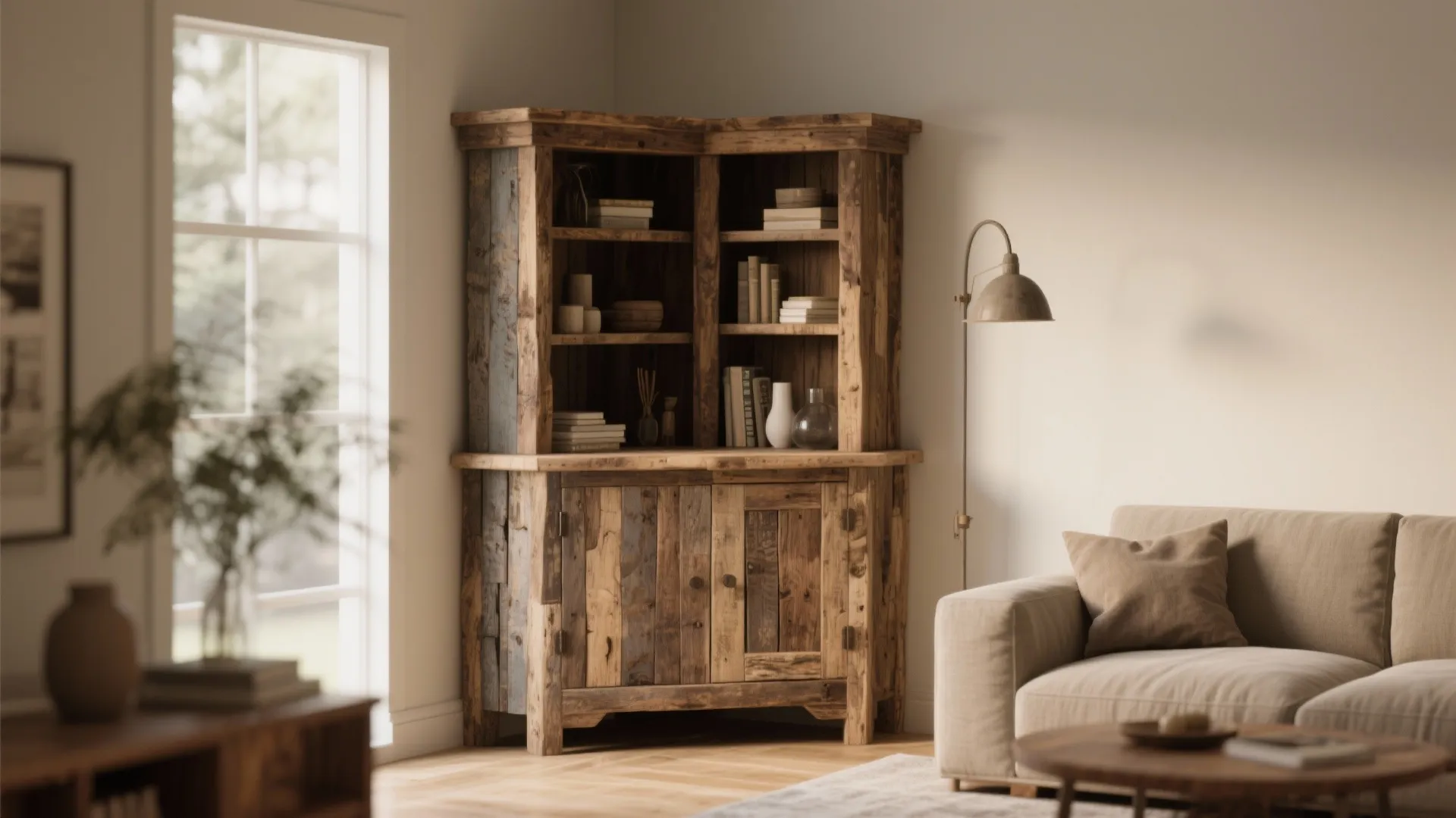 5. Rustic Wooden Corner Hutch
