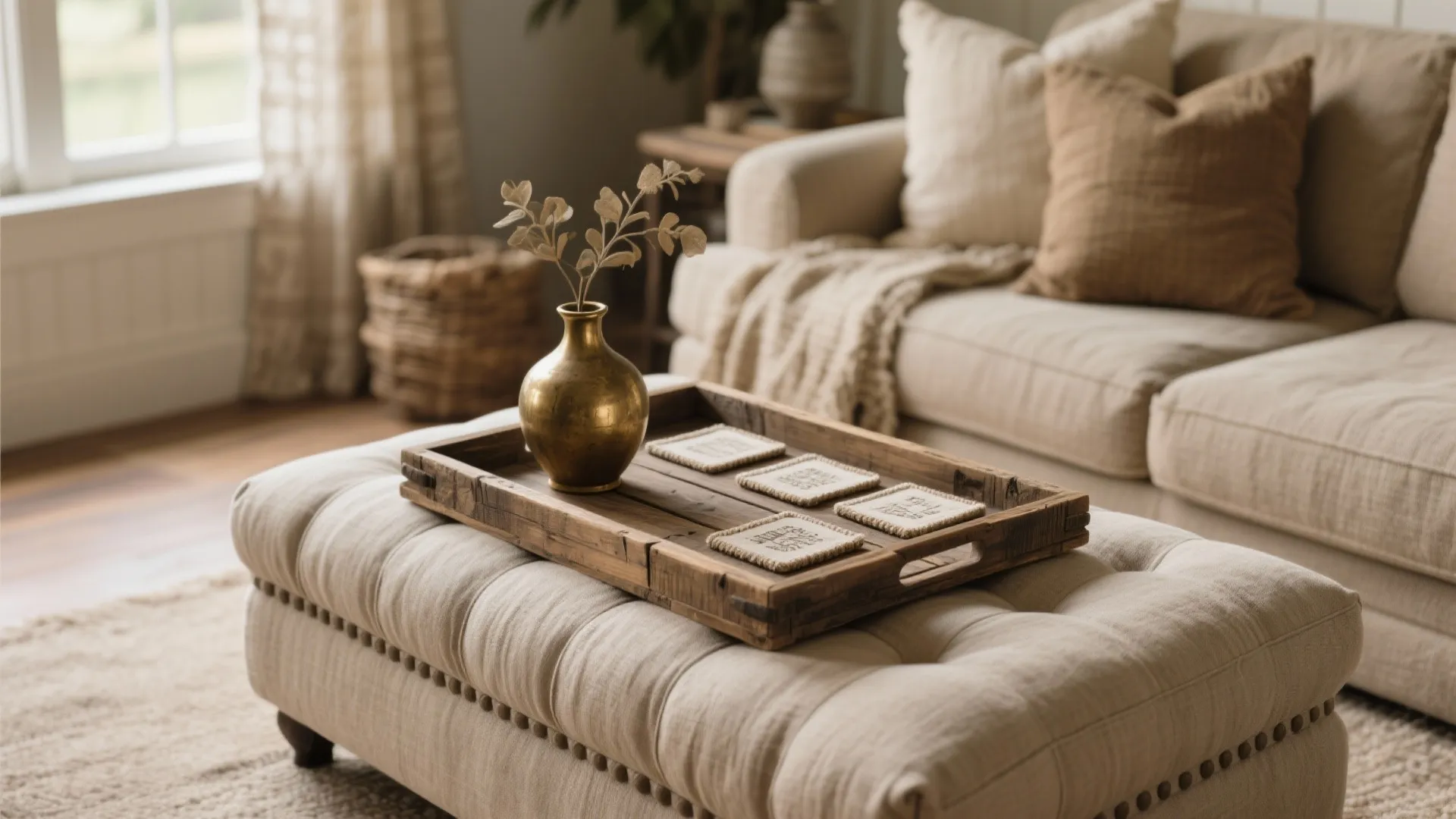 2. Rustic Wooden Tray with Mixed Textures