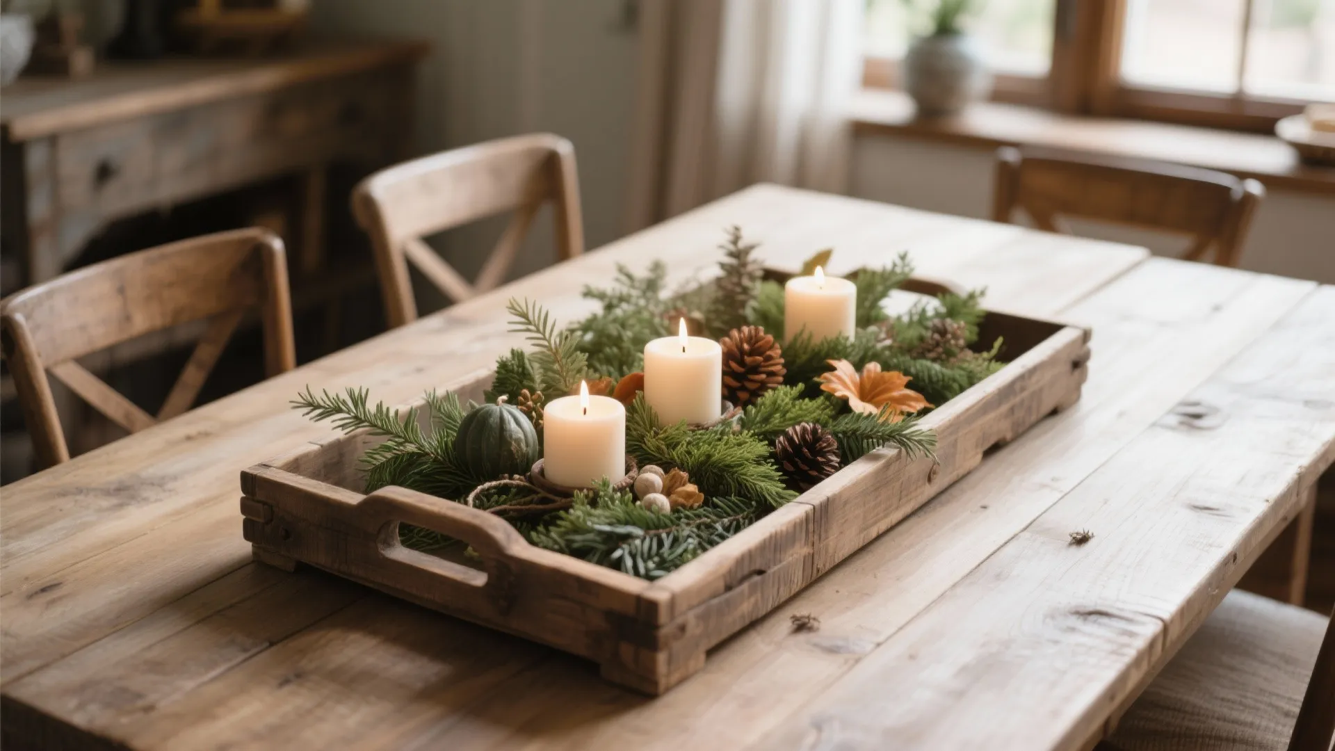 9. Rustic Wooden Tray Scene