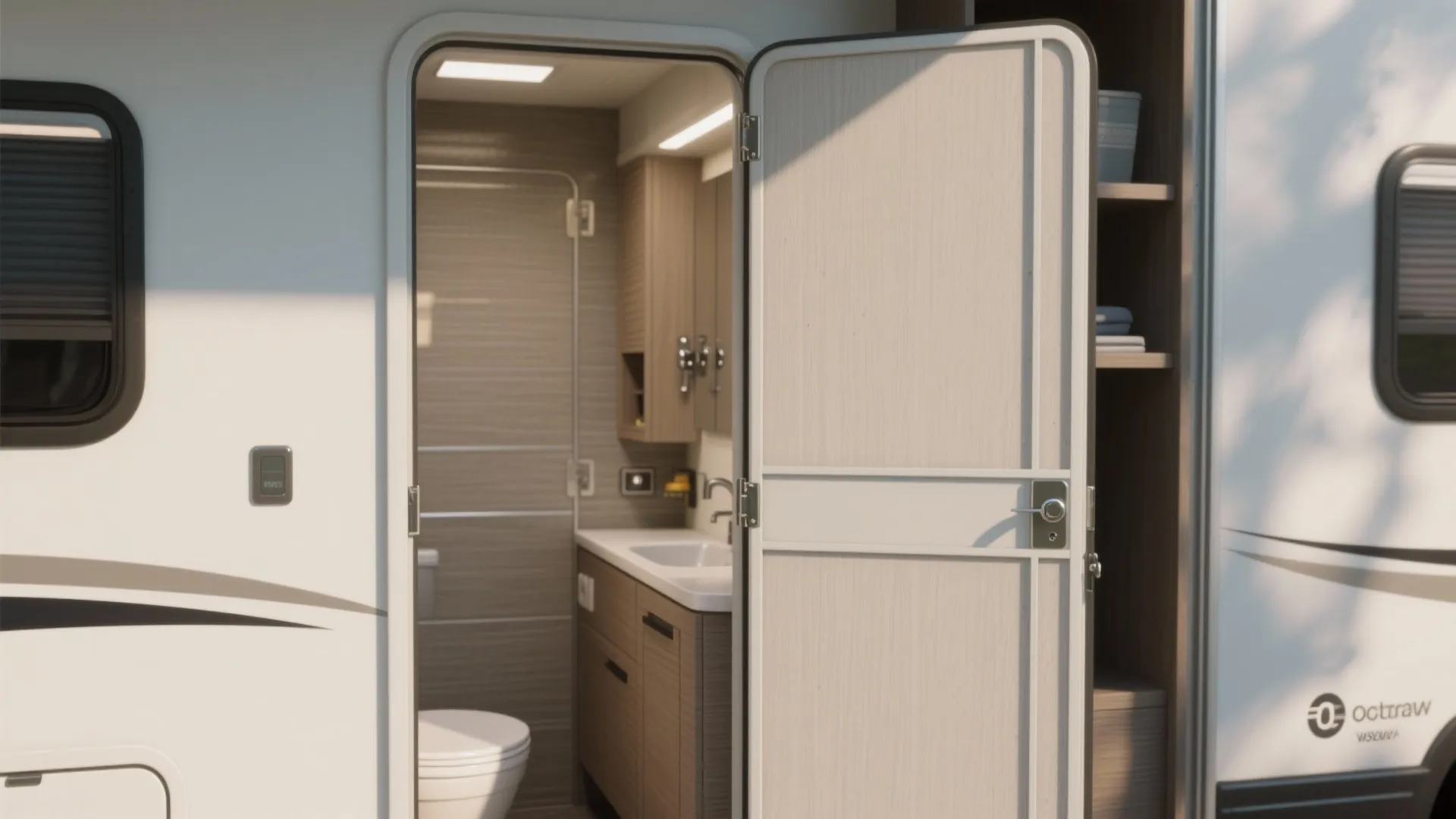 Lightweight bi-fold RV bathroom door with modern finish