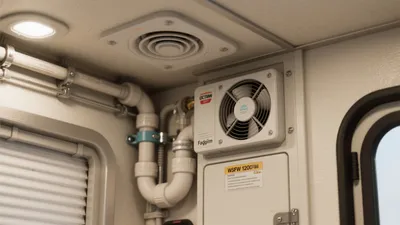 RV Interior Utility Corner with Smart Ventilation & Piping Design