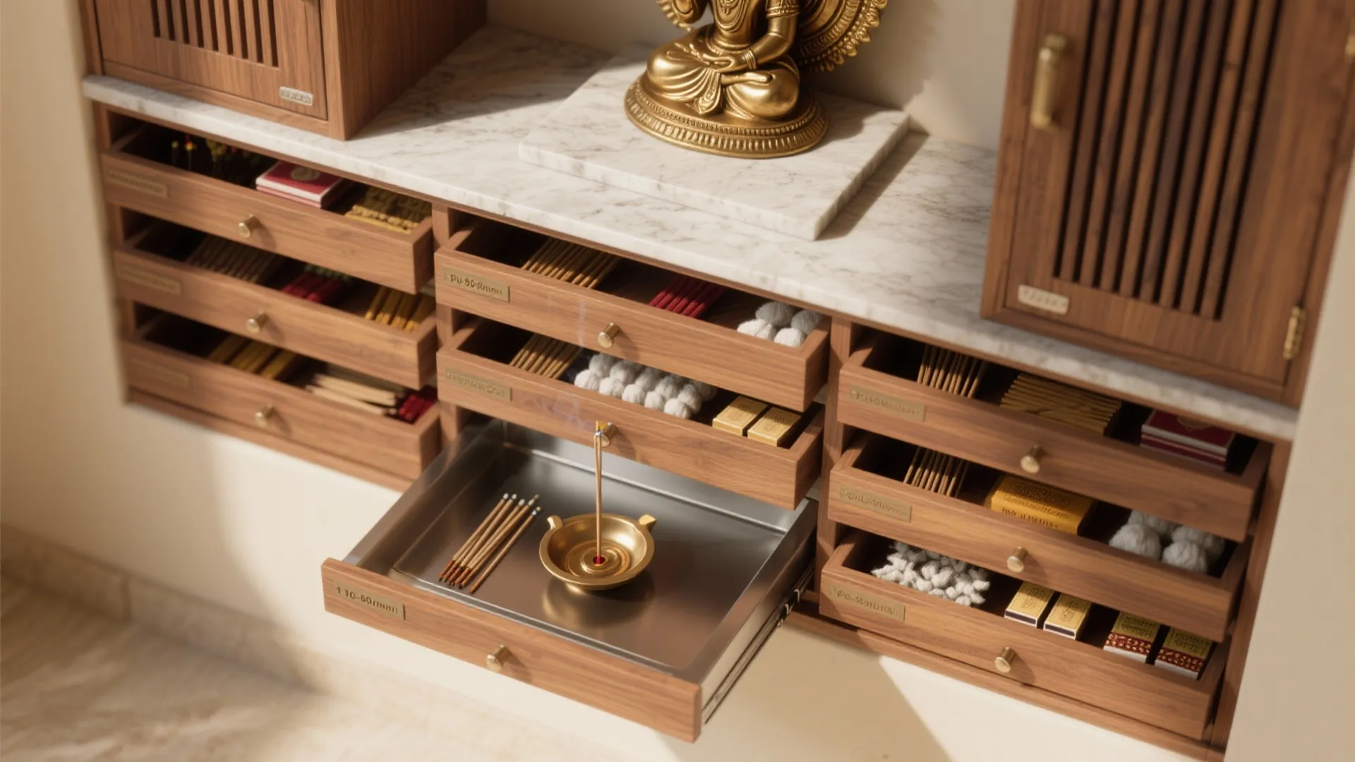 Minimal sacred storage that hides clutter and honors ritual