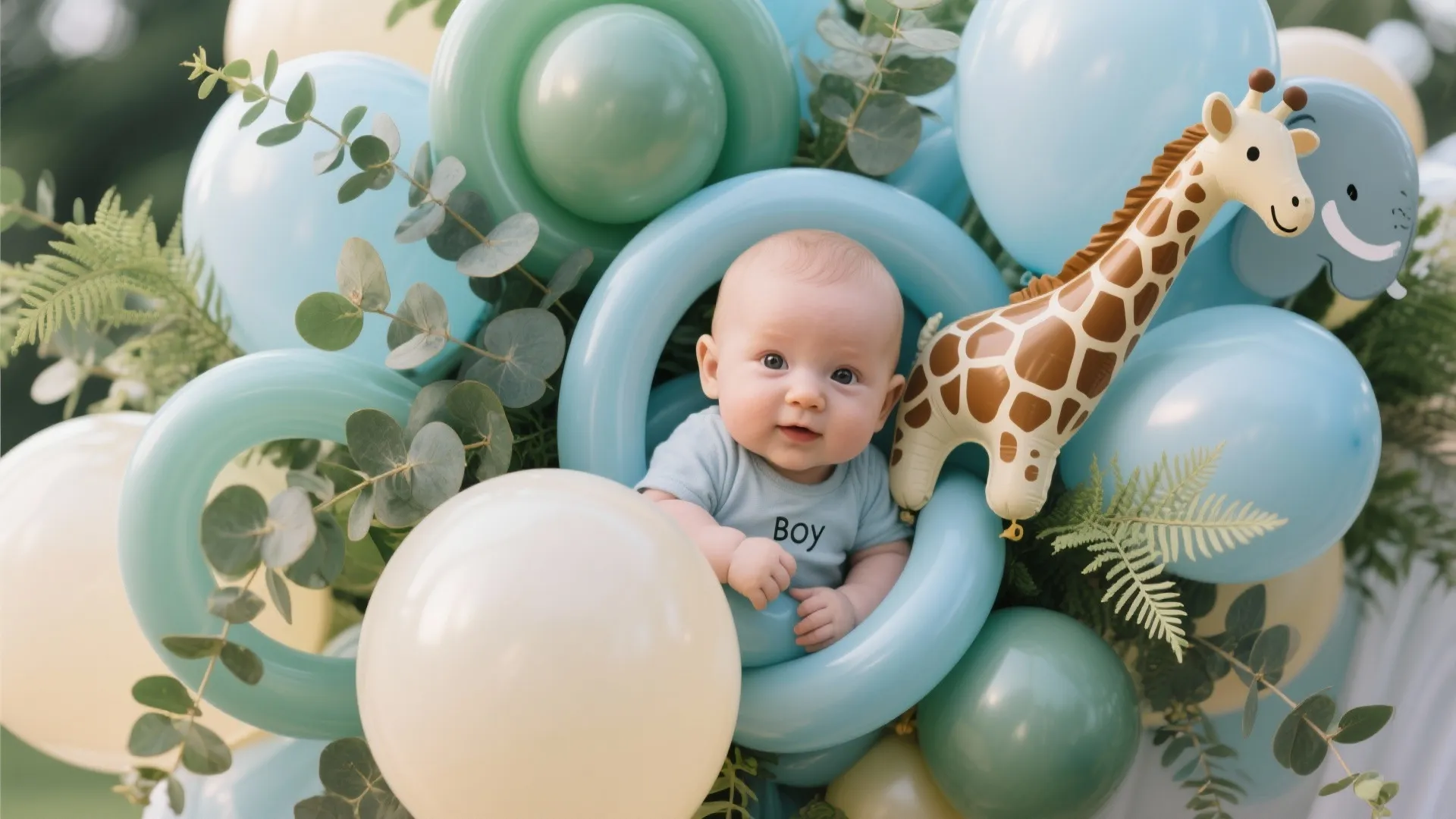 Safari Baby Boy Balloons with Greenery