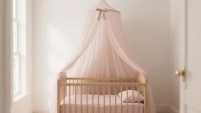 Soft Pink Nursery with Canopy Cradle – Calm & Dreamy Baby Space