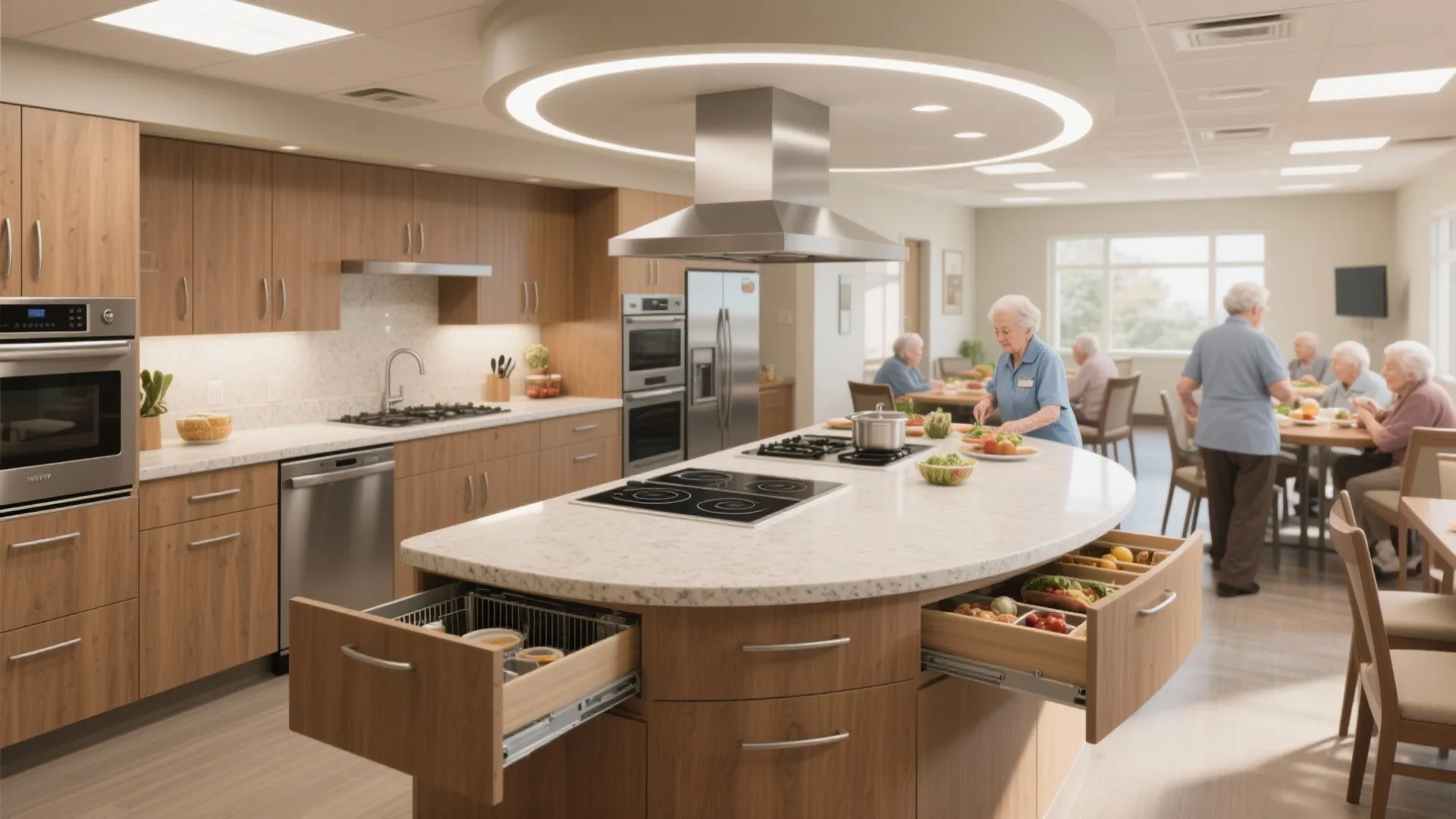 Safety-first gourmet kitchens for communal dining